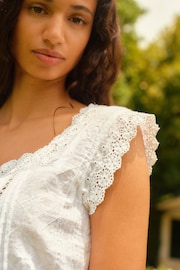 White Short Sleeve Broderie Square Neck Blouse - Image 4 of 6