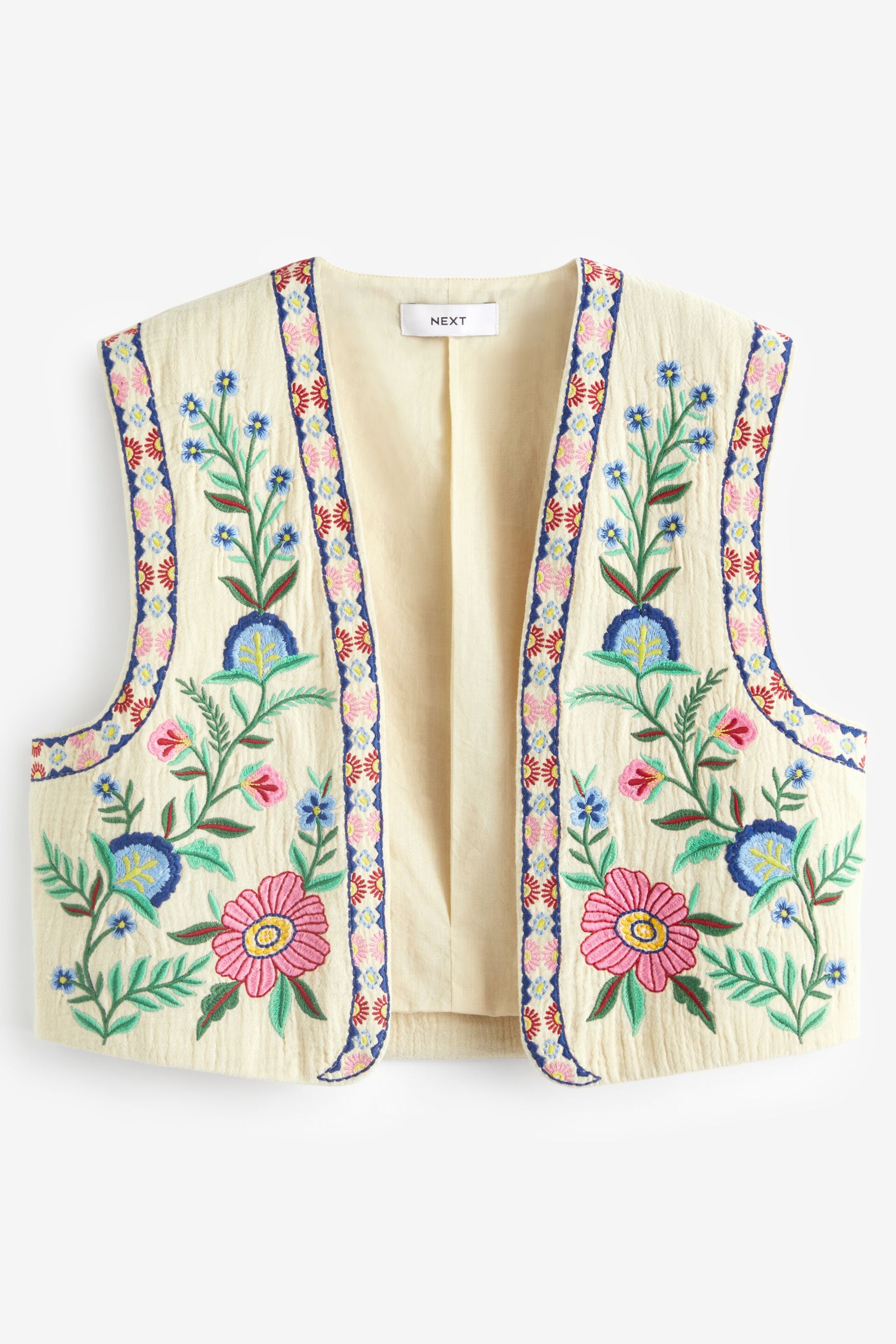 Ecru Multi Floral Ecru Floral Embroidered Waistcoat - Image 6 of 7