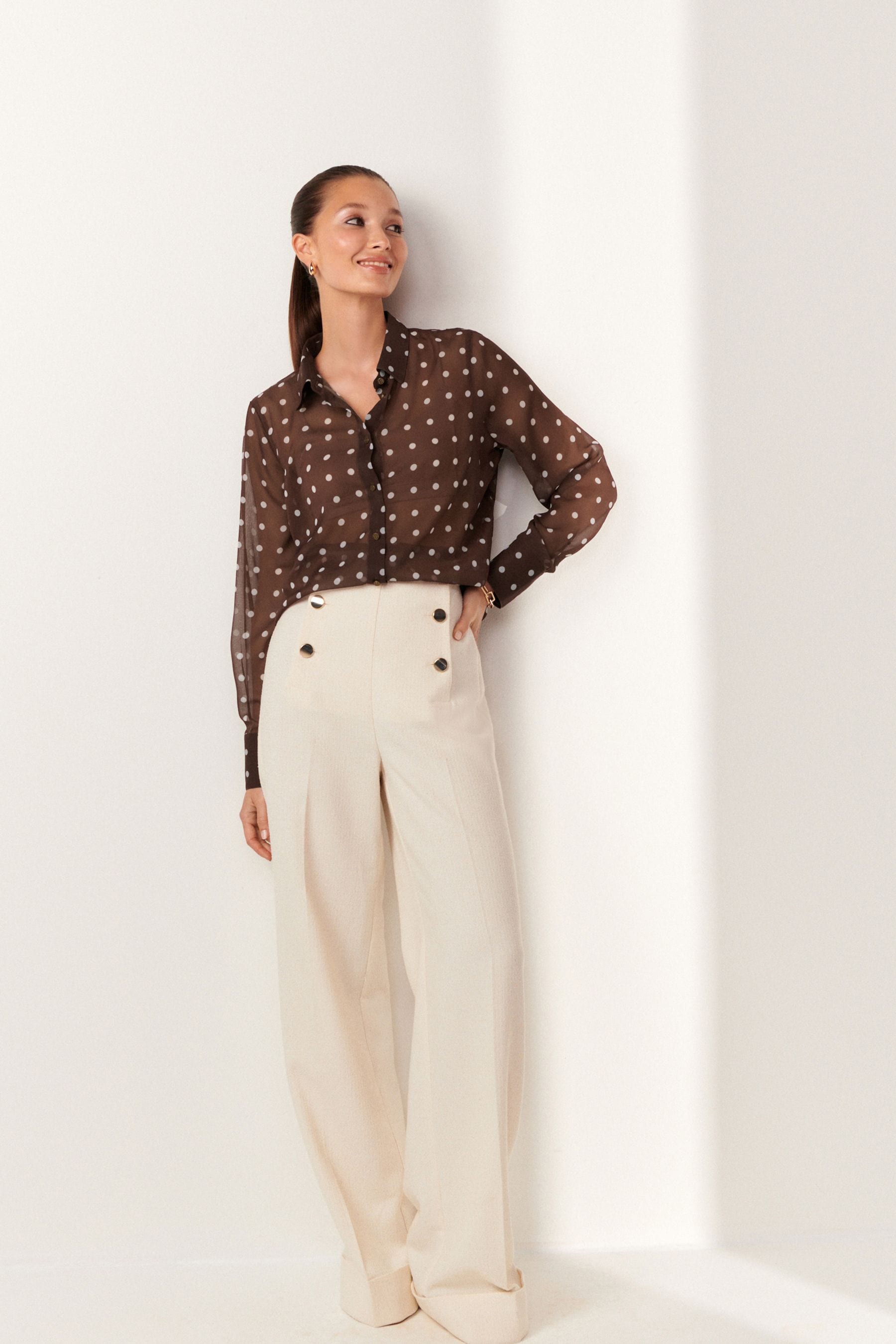 Polka dot sheer shirt dress shop