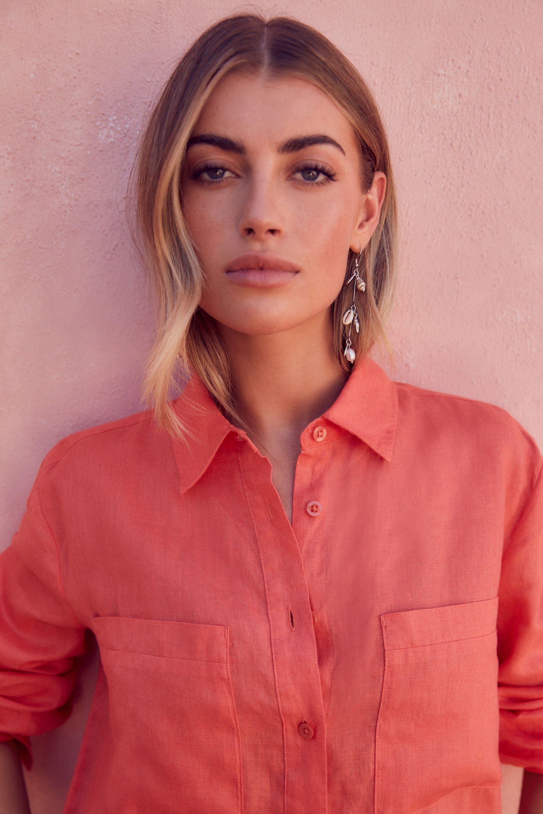 Buy Coral Pink 100 Linen Long Sleeve Shirt from the Next UK online shop