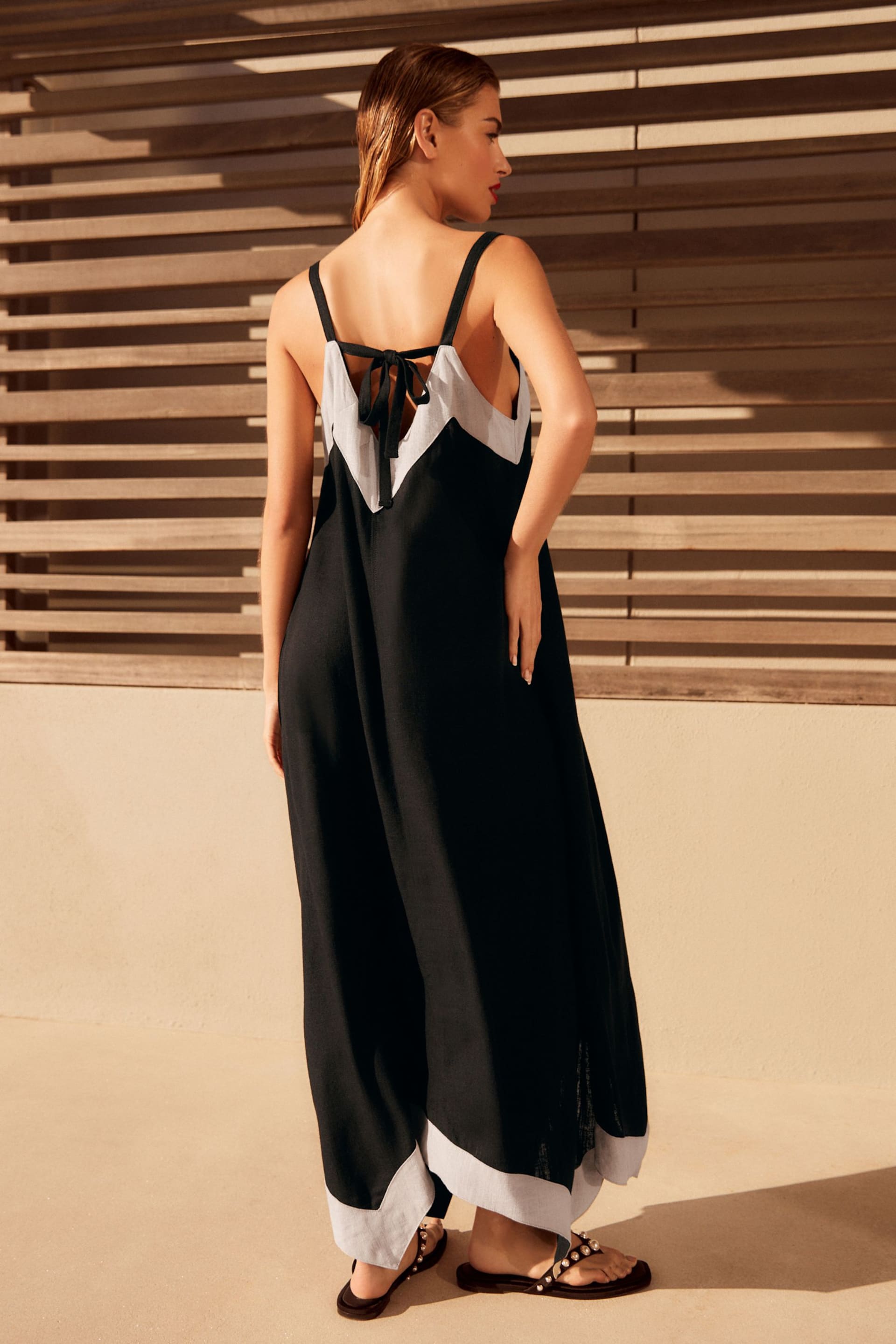 Black Linen Blend Hanky Hem Midi Dress - Image 2 of 6
