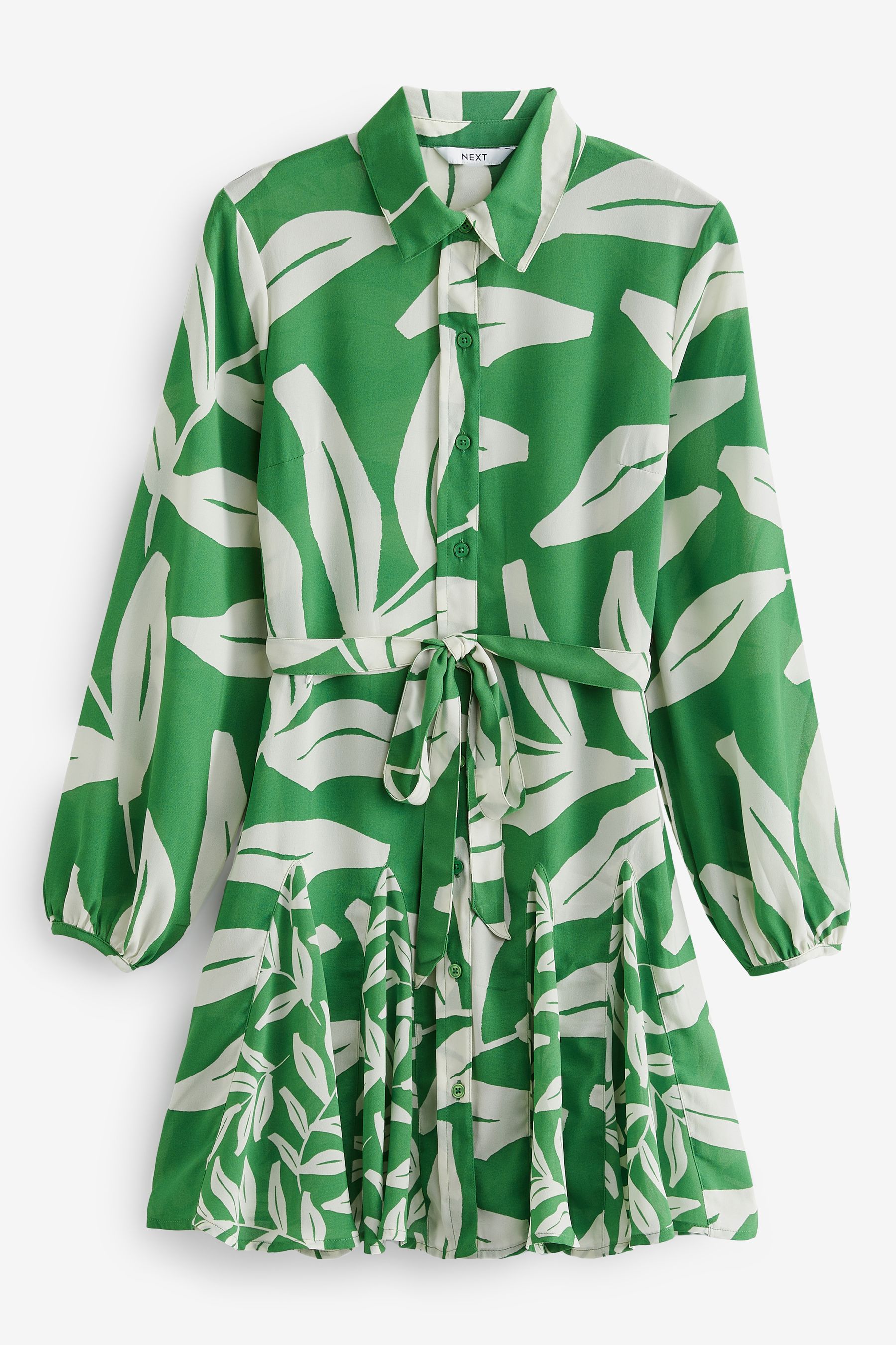 Buy Khaki Green and White Leaf Print Mini Belted Shirt Dress from Next Luxembourg