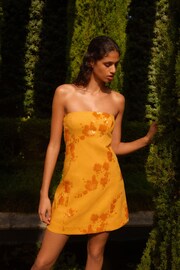 Orange Linen Blend Sequin Bandeau Mini Dress - Image 1 of 6