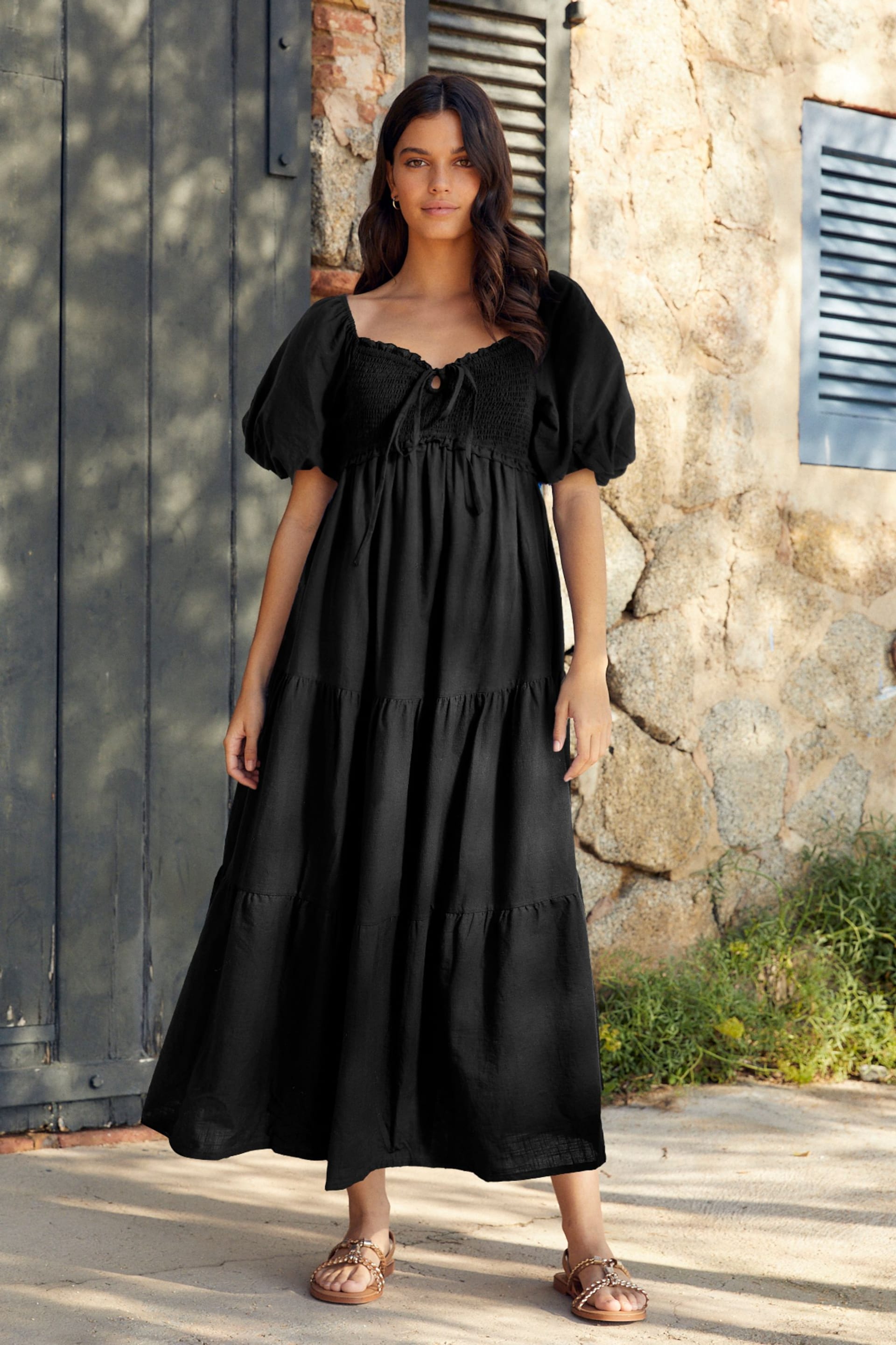 Black Puff Sleeve Maxi Dress - Image 1 of 6