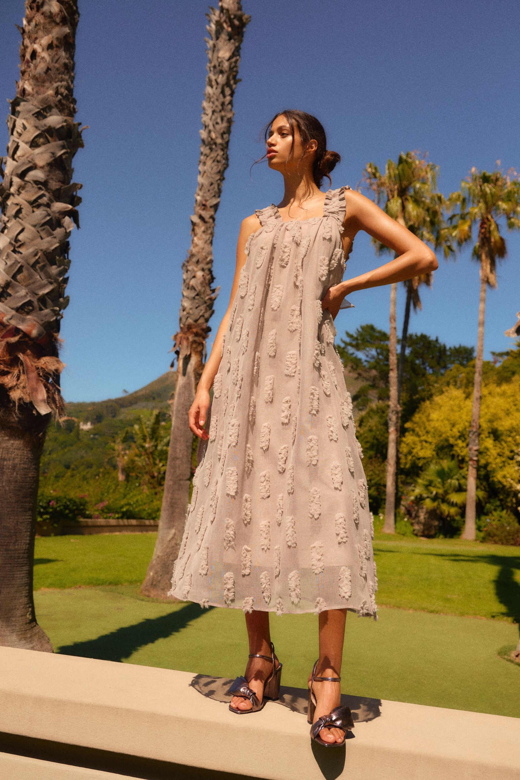 Buy Mink Brown Textured Ruched Cami Midi Dress from Next Luxembourg