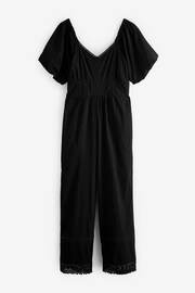 Black Dobby Textured Short Sleeve Jumpsuit - Image 5 of 6