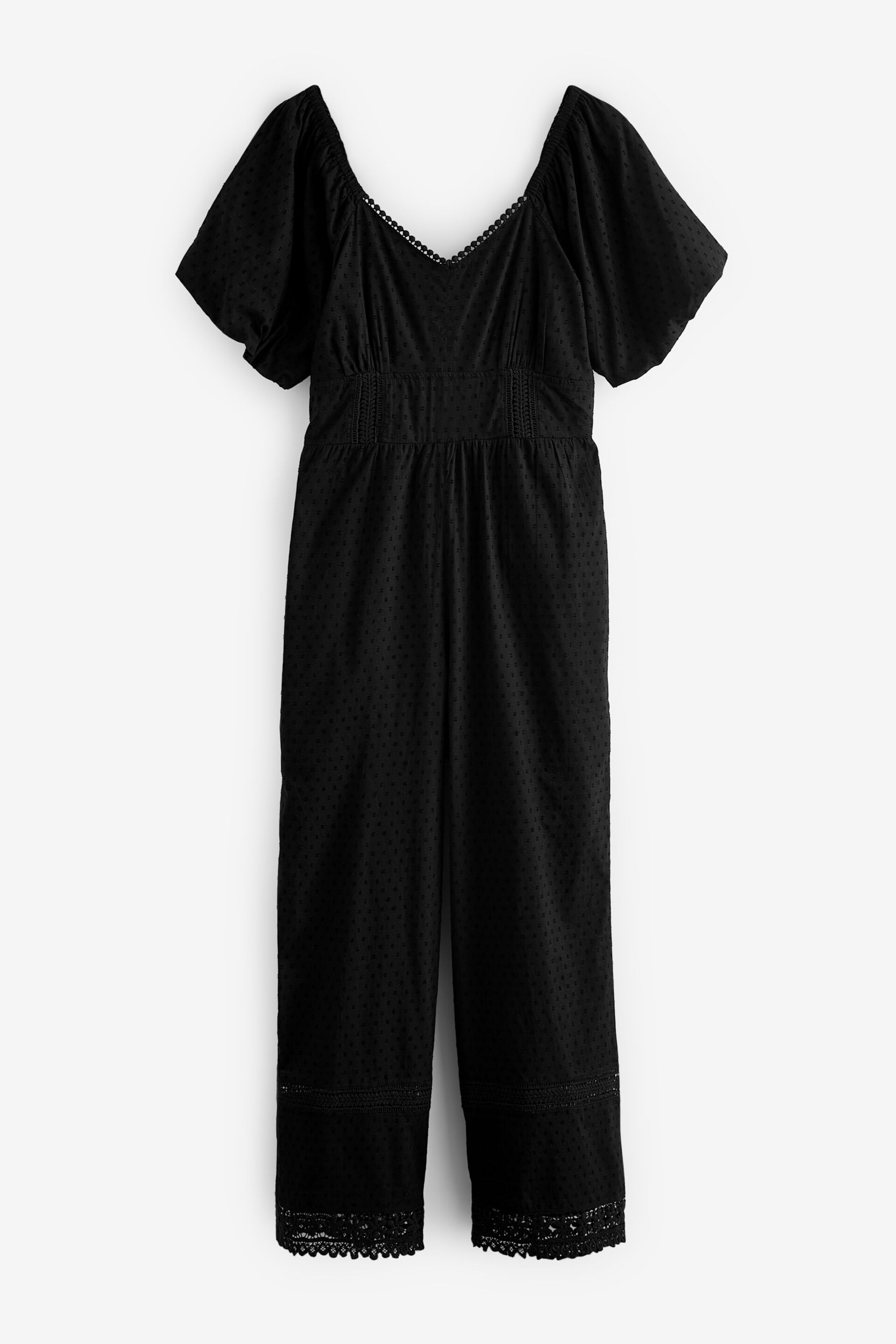 Black Dobby Textured Short Sleeve Jumpsuit - Image 5 of 6