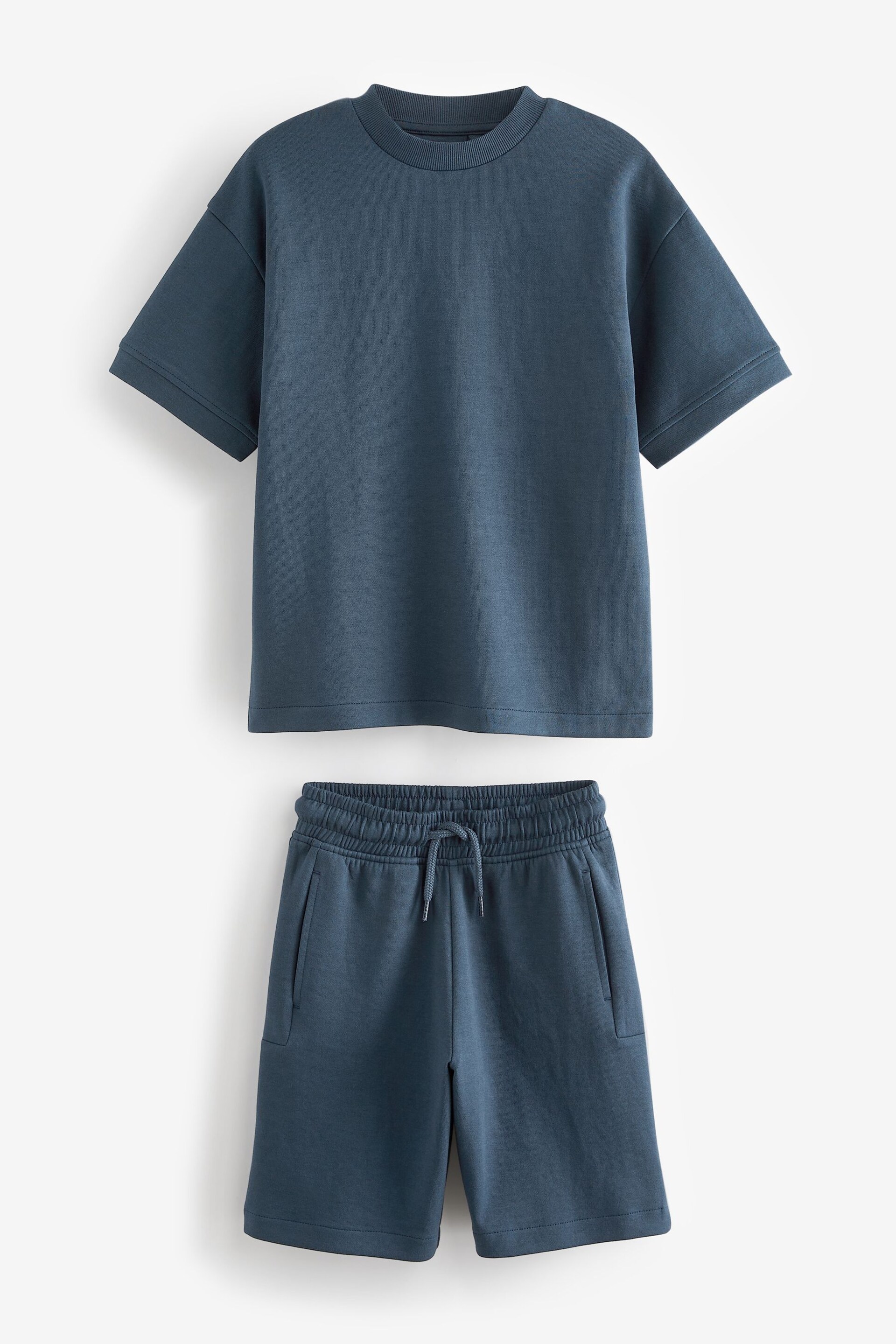 Navy Blue Relax Fit Heavyweight T-Shirt and Shorts Set (3-16yrs) - Image 1 of 3
