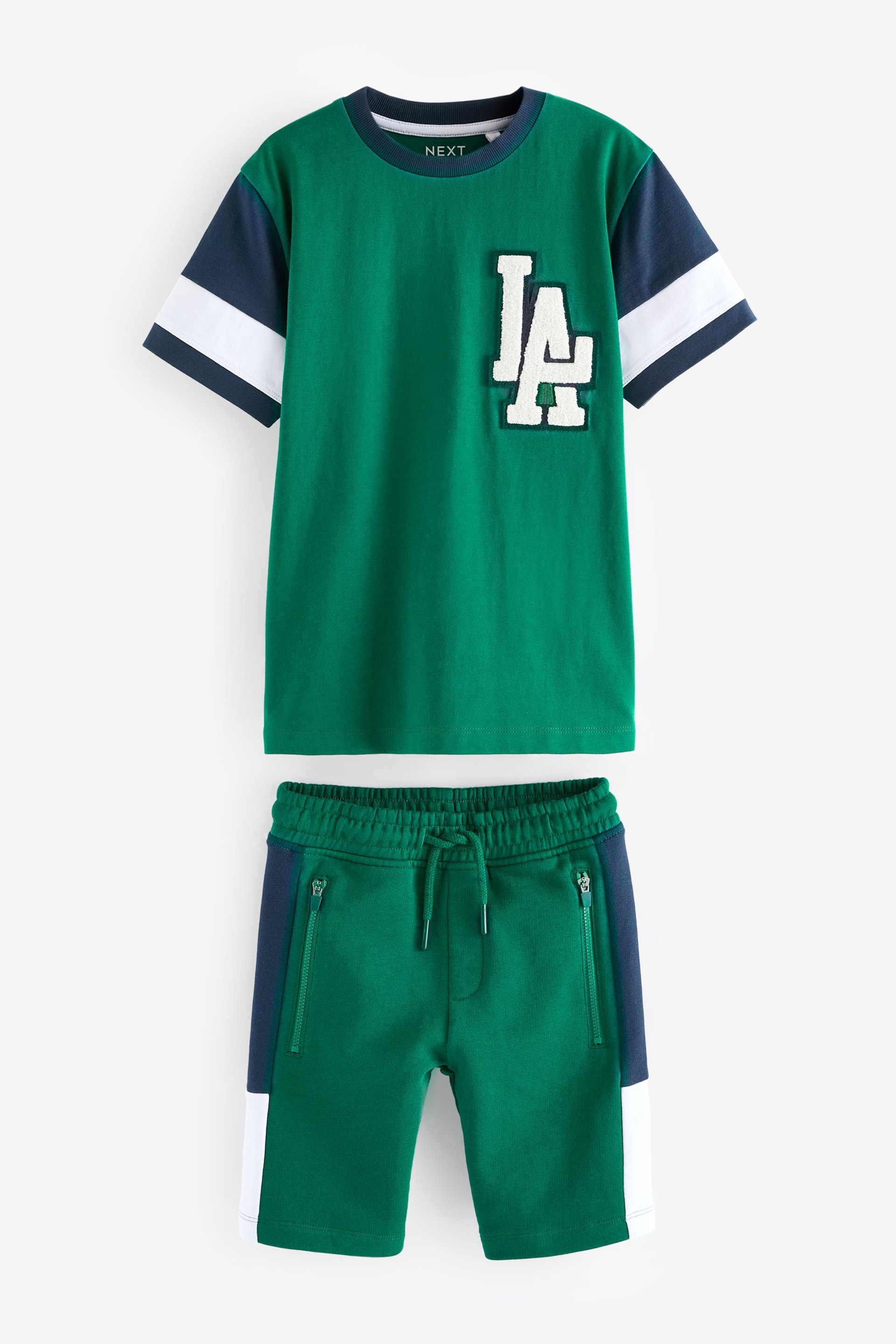 Green Colourblock Short Sleeve T-Shirt and Shorts Set (3-16yrs) - Image 1 of 3