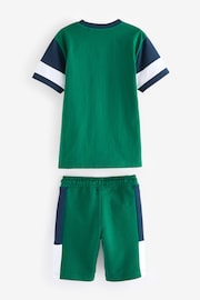 Green Colourblock Short Sleeve T-Shirt and Shorts Set (3-16yrs) - Image 2 of 3