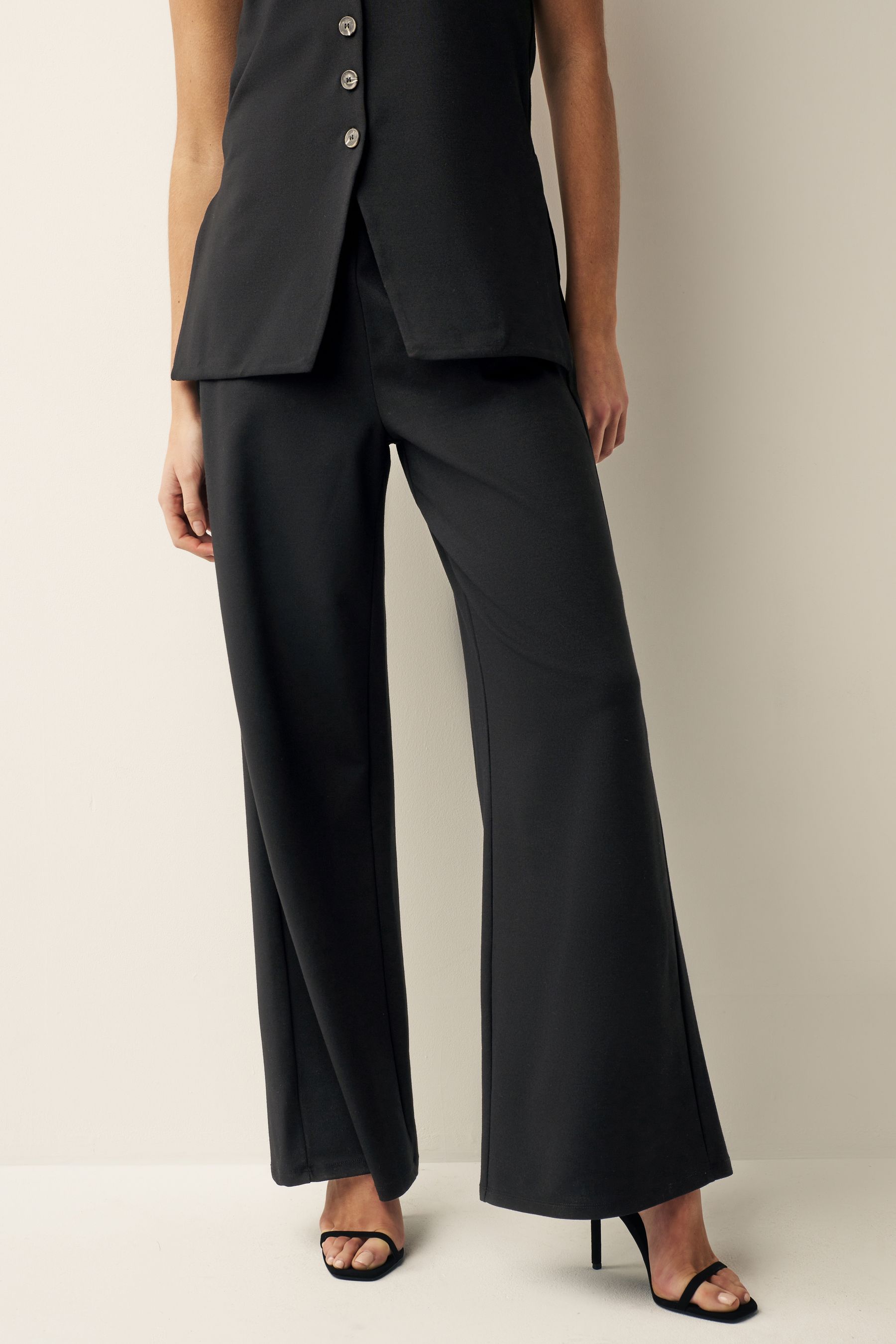 Buy Black Tailored Jersey Wide Leg Trousers from Next Luxembourg