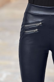 Sosandar Blue Denim Tall Leather Look Premium Leggings - Image 4 of 4