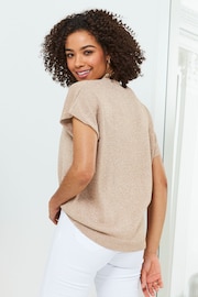 Sosandar Gold Metallic Short Sleeve Knitted Top - Image 4 of 5