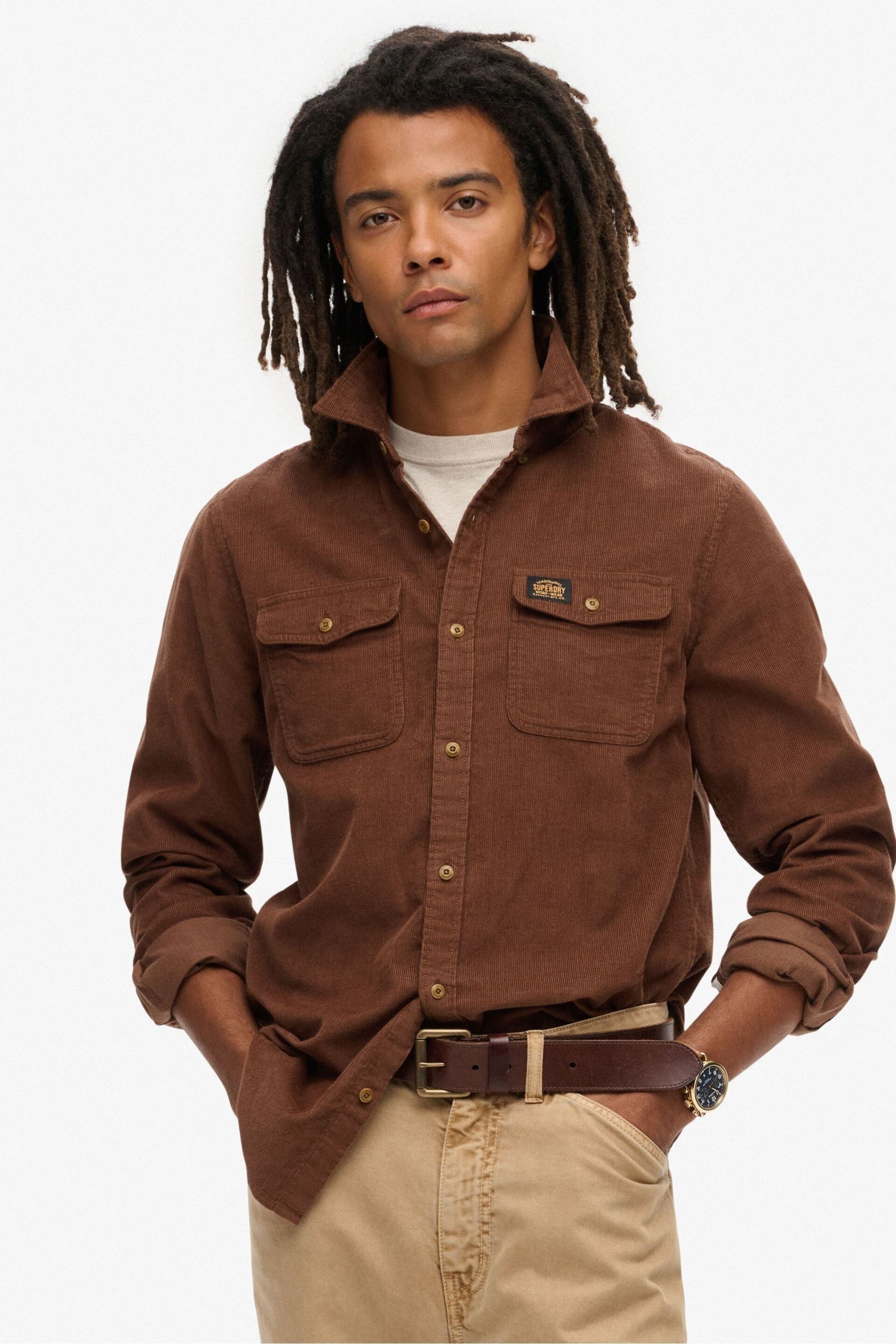 Superdry Brown Trailsman Cord Shirt - Image 1 of 5