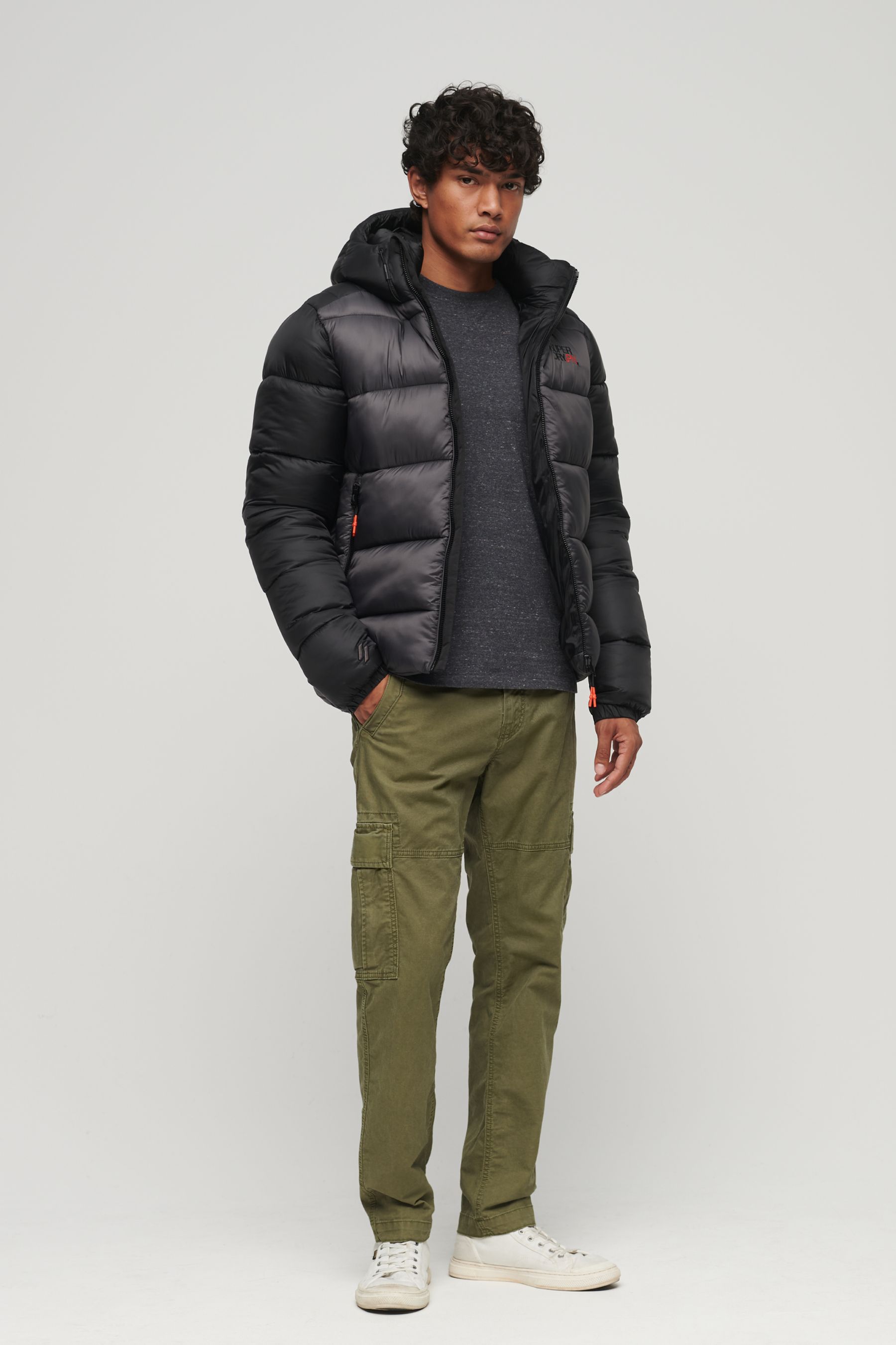 Superdry Black Hooded Colour Block Sports Puffer Coat Jacket