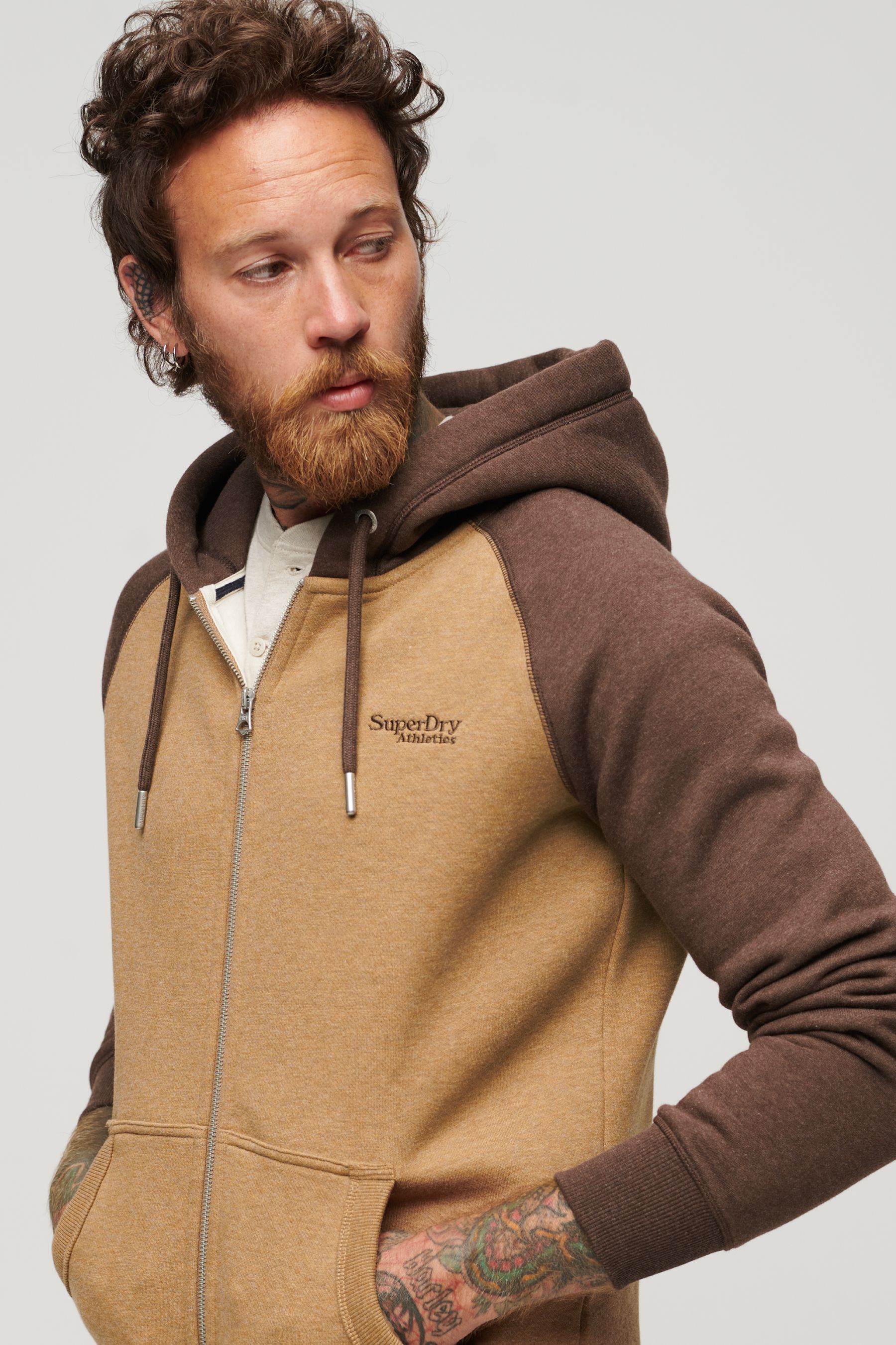 Buy Superdry Light brown Essential Baseball Zip Up Hoodie from Next Luxembourg