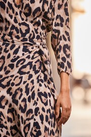 Sosandar Brown Wrap Front Midi Wrap Dress - Image 5 of 5