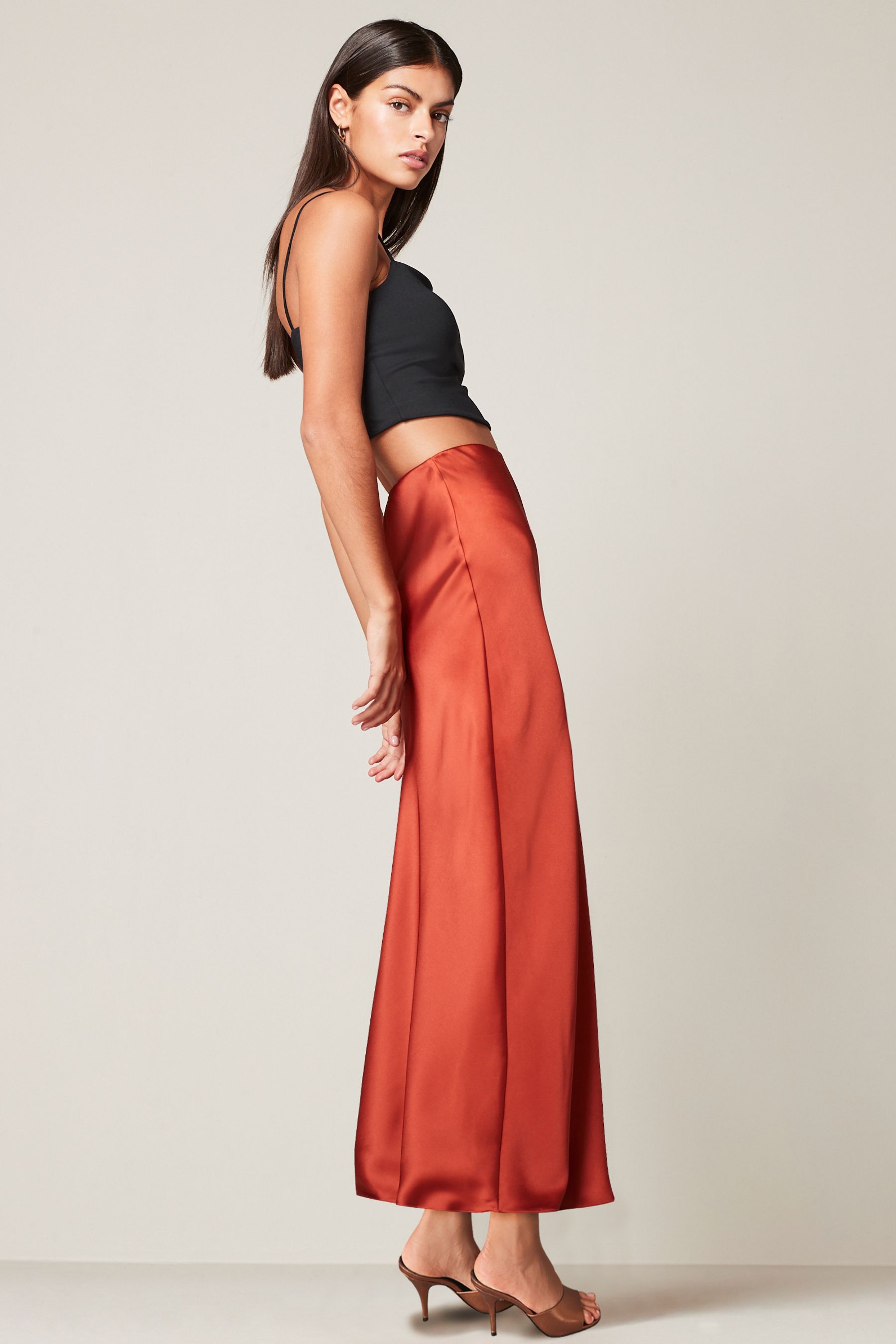 Buy Rust Brown Tailored Satin Midi Skirt from Next Netherlands