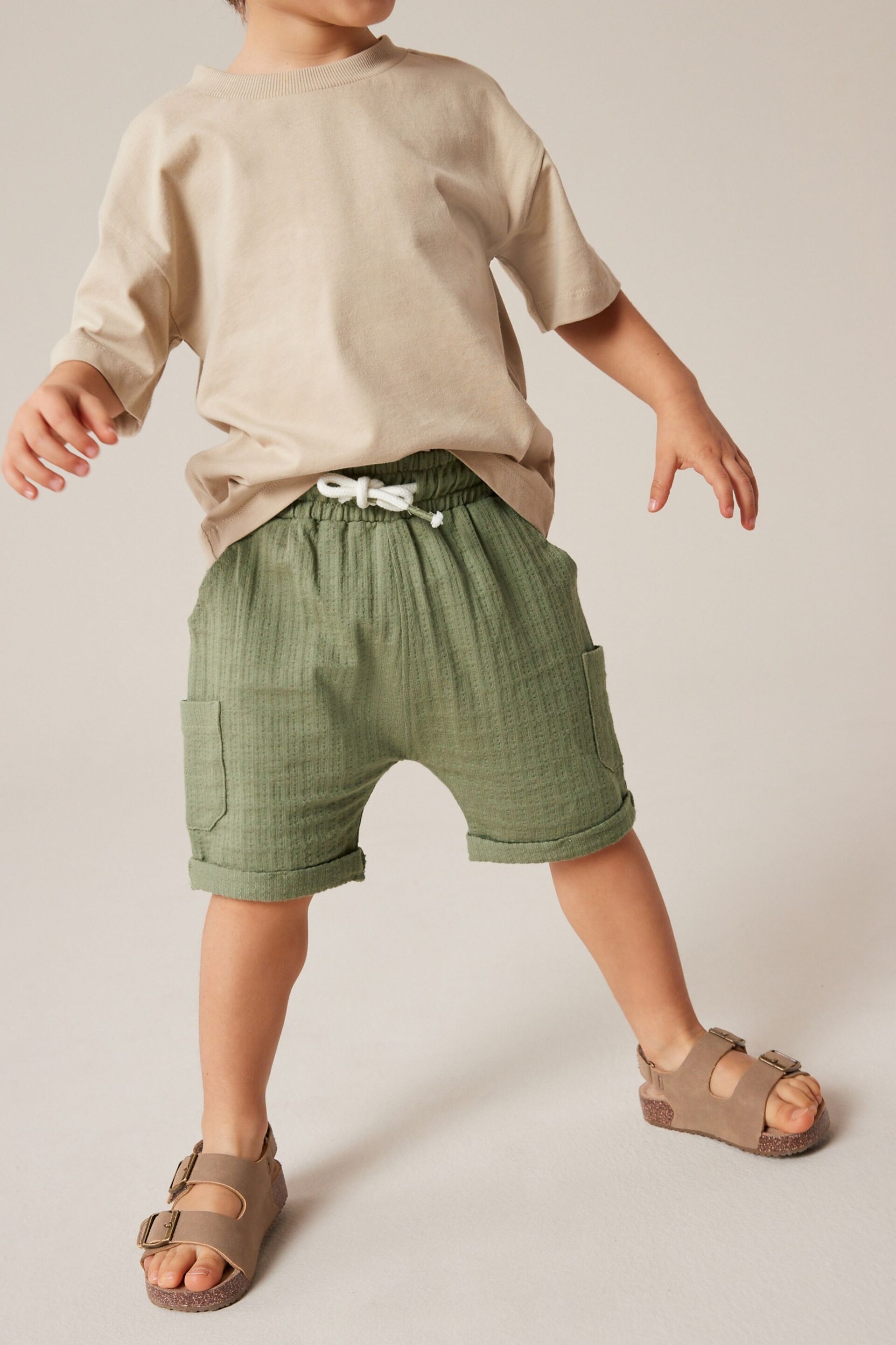 Khaki Green Lightweight Textured Jersey Shorts (3mths-7yrs) - Image 1 of 6