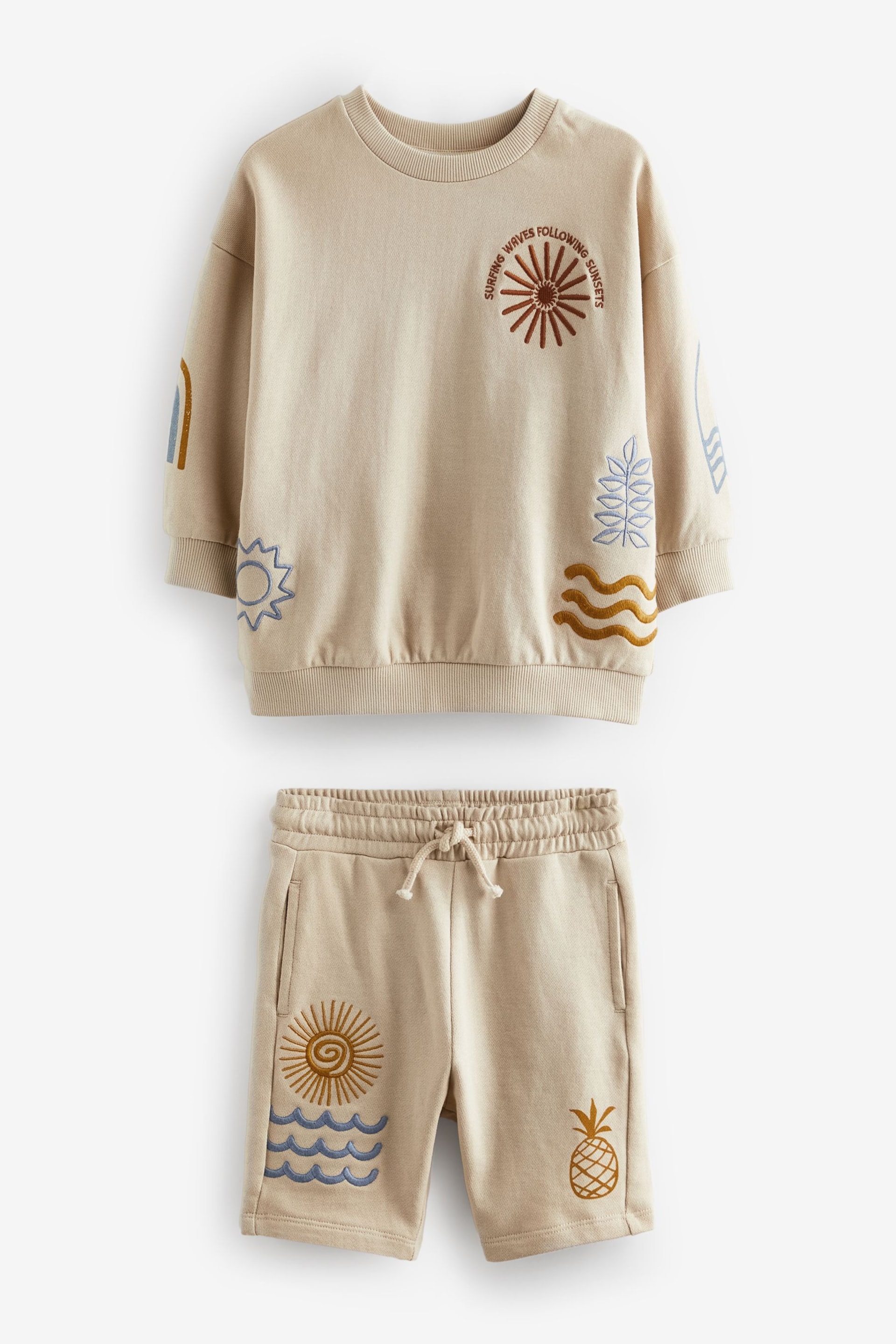 Stone Summer Jersey Crew Neck Sweatshirt and Short Set (3mths-7yrs) (3mths-7yrs) - Image 5 of 7