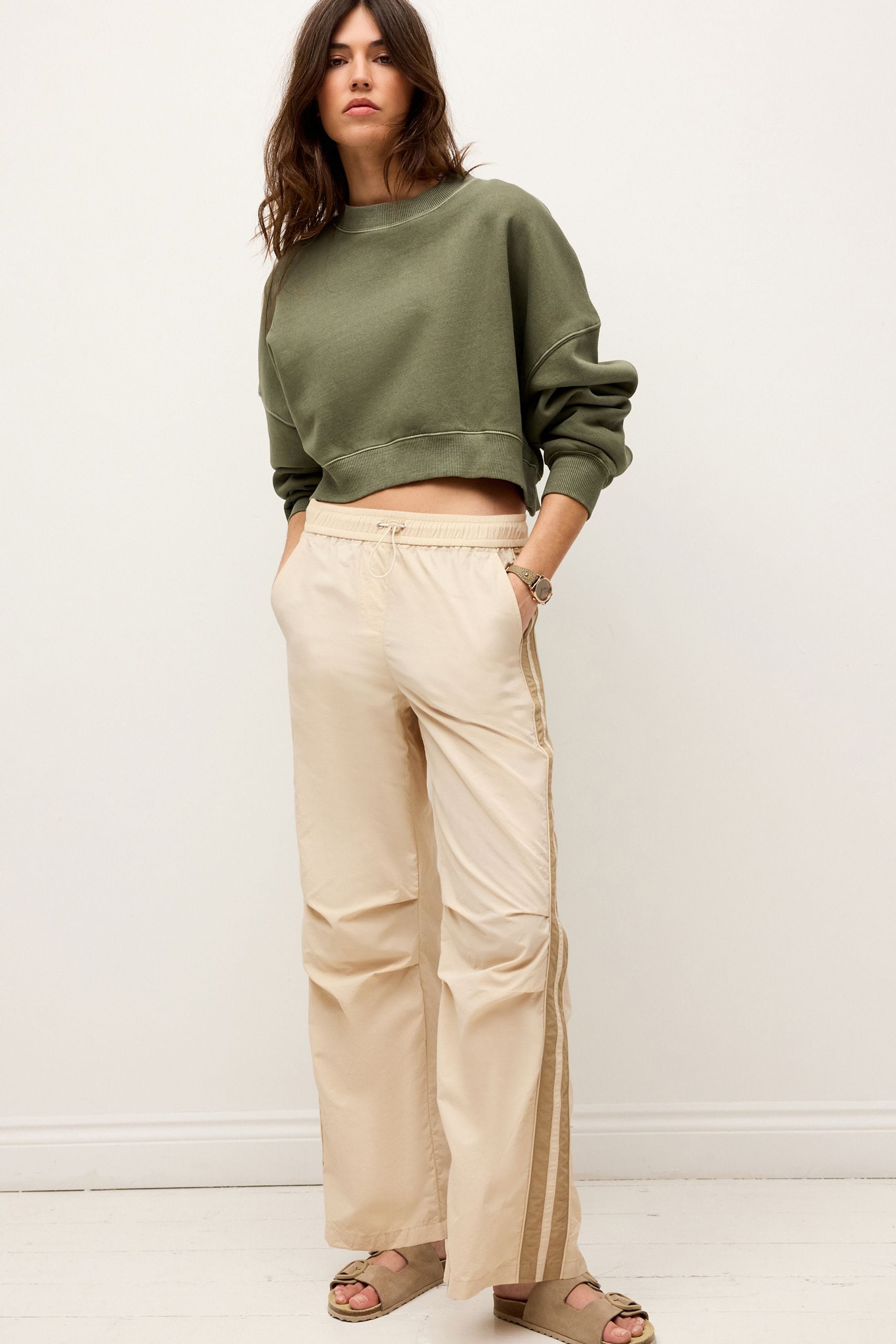 Buy Natural Ecru Side Stripe Nylon Track Joggers from Next Ireland