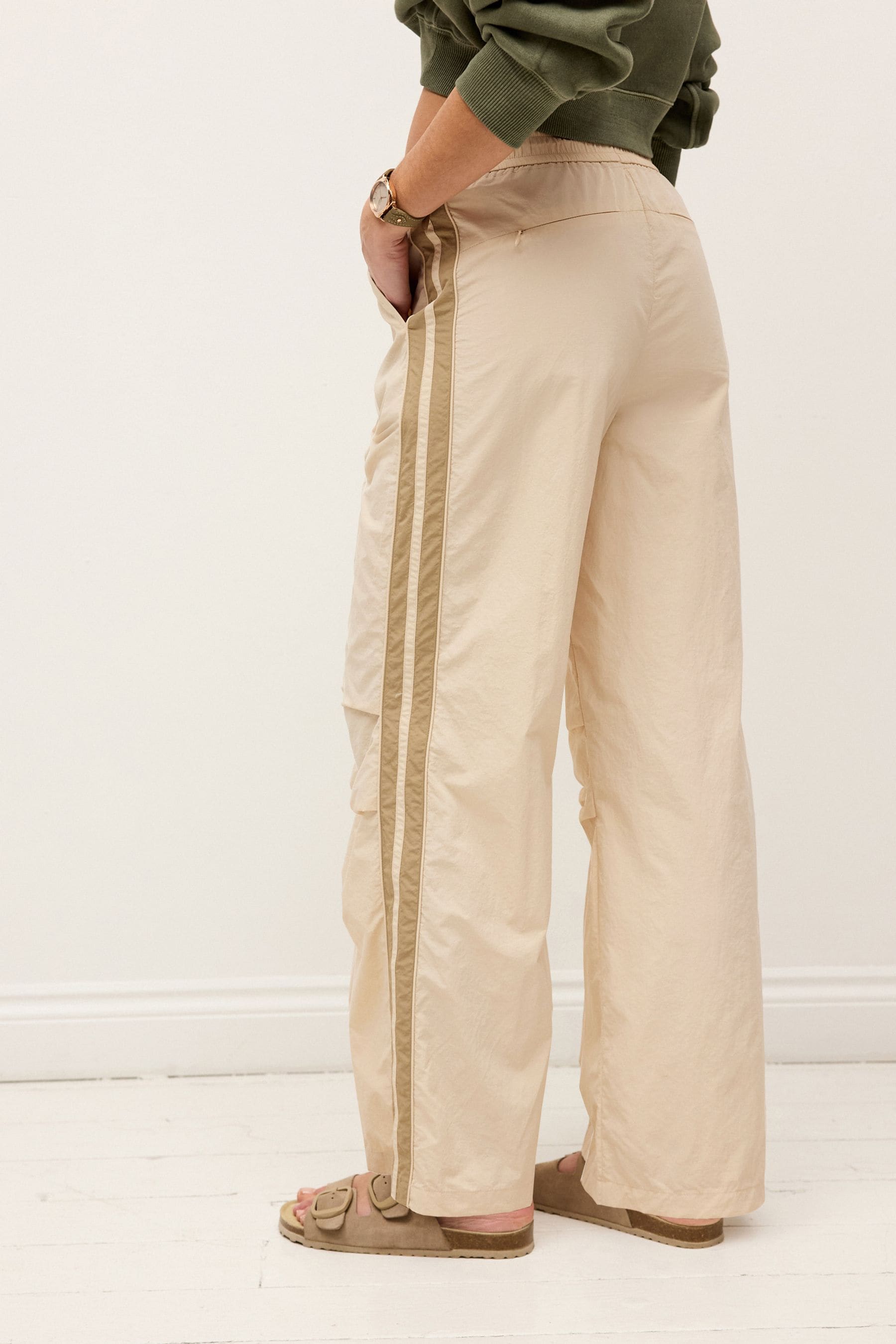 Buy Natural Ecru Side Stripe Nylon Track Joggers from Next Ireland