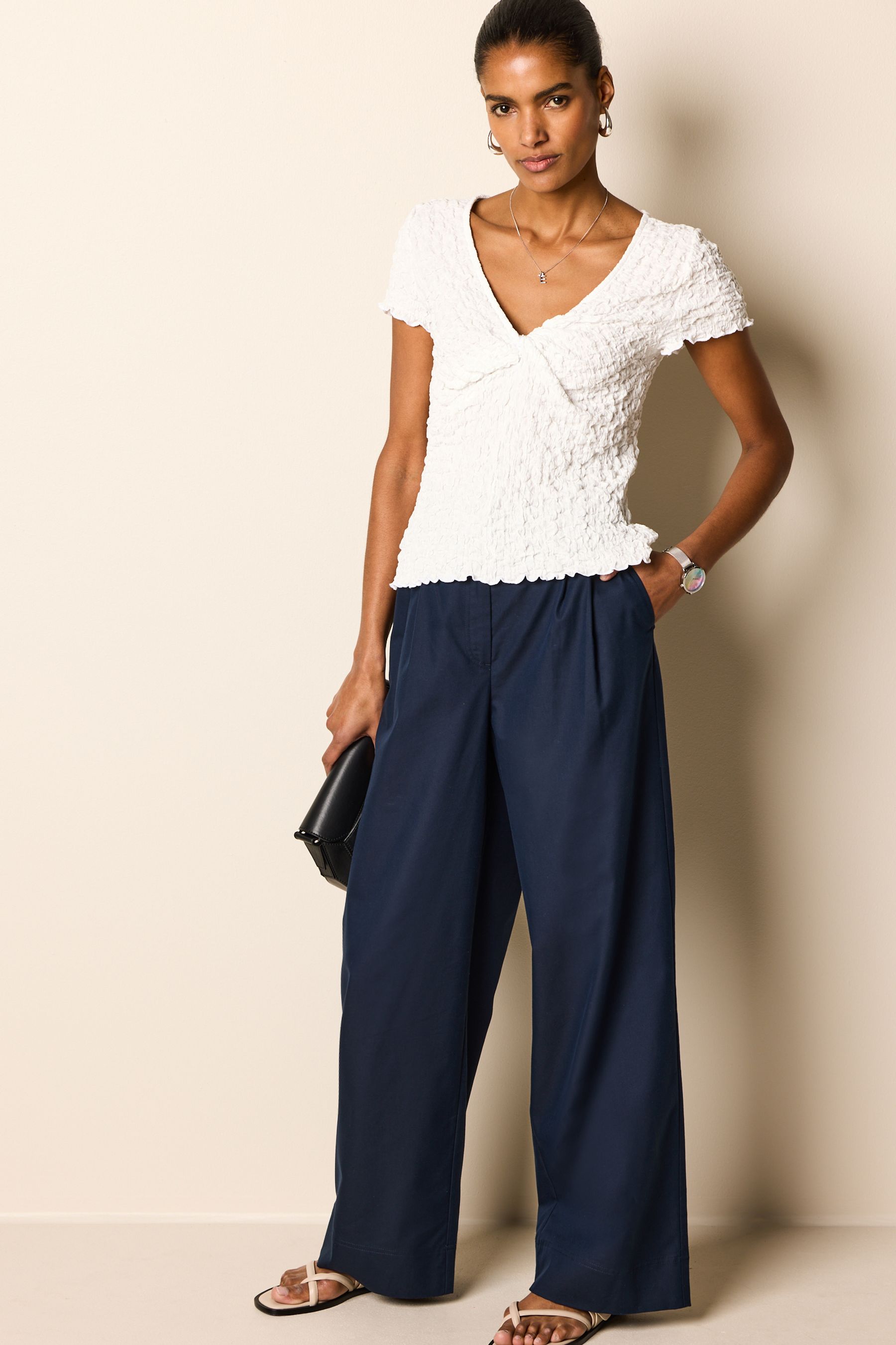 Buy Navy Blue Cotton Mix Smart Wide Leg Trousers from Next Germany