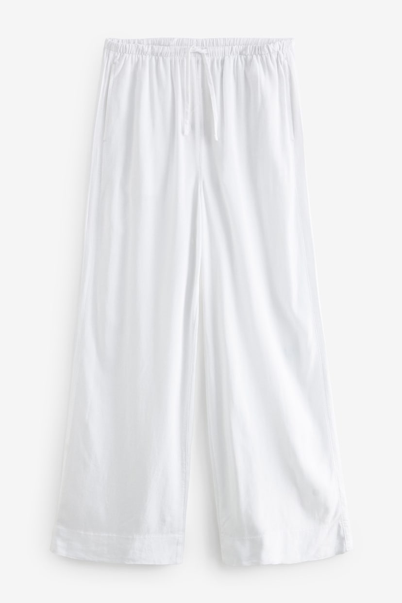 White Tie Waist Wide Leg Trousers with Linen - Image 5 of 6