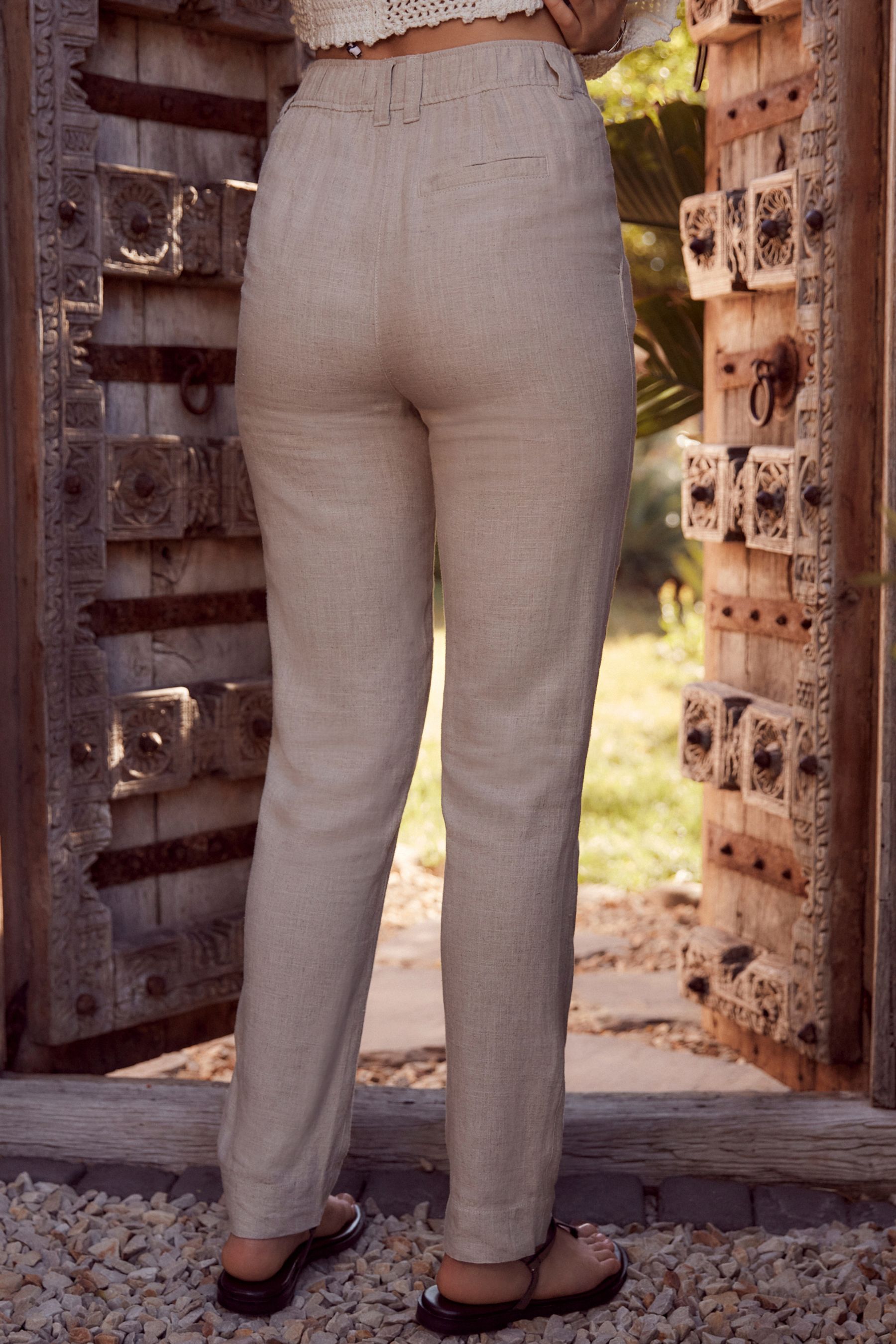 Buy Natural Linen Blend Taper Trousers from Next Canada