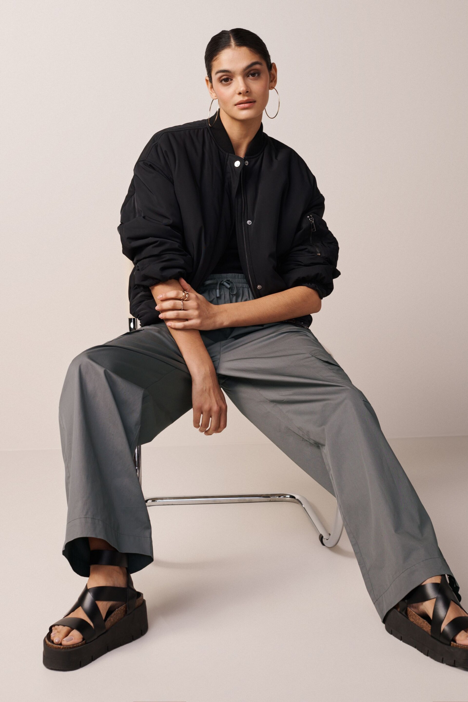 Charcoal Grey Wide Leg Cargo Trousers - Image 2 of 6