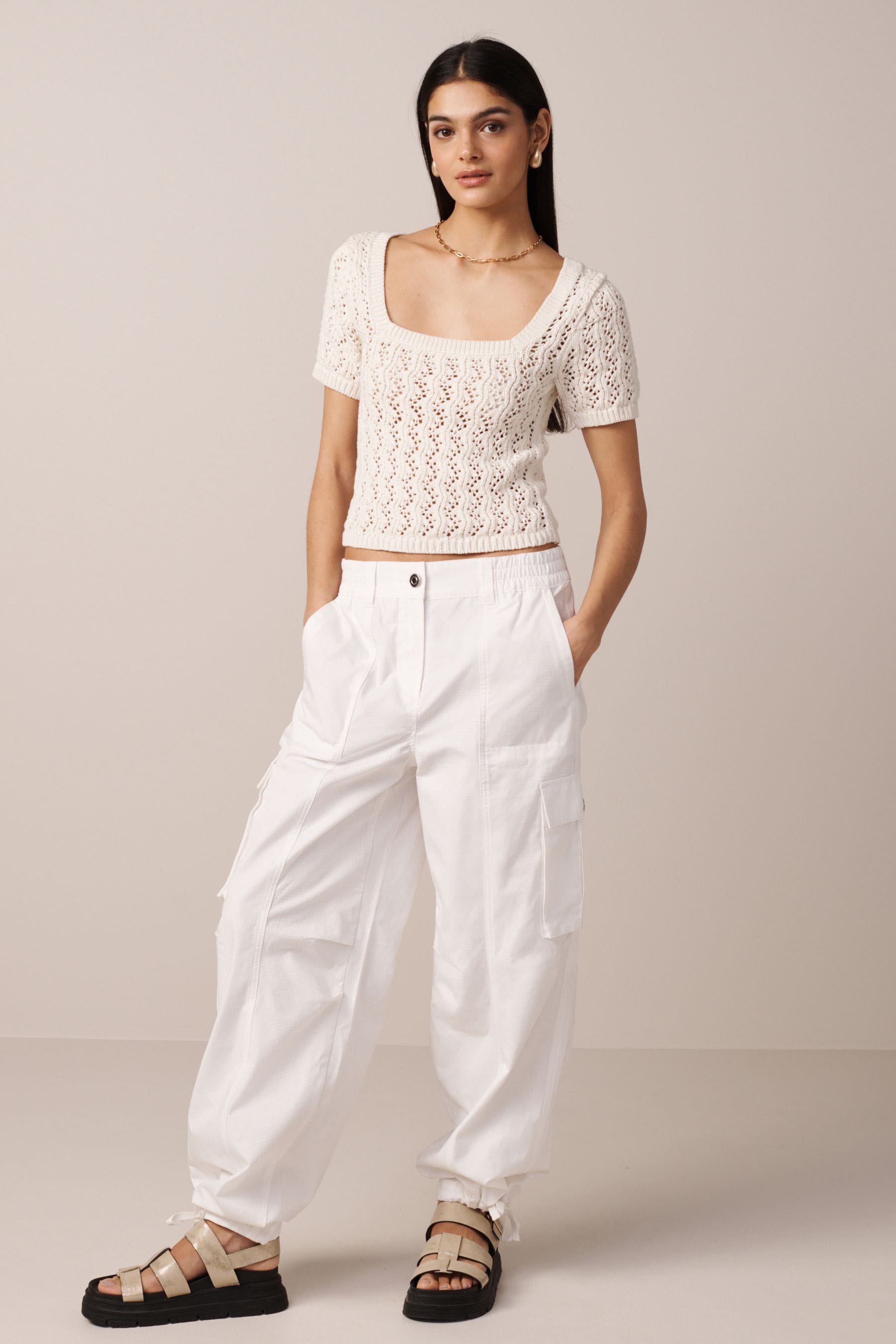 Buy White Ripstop Cargo Trousers from Next Luxembourg