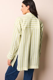 Green Stripe Linen Look Casual Summer Shirt - Image 2 of 5