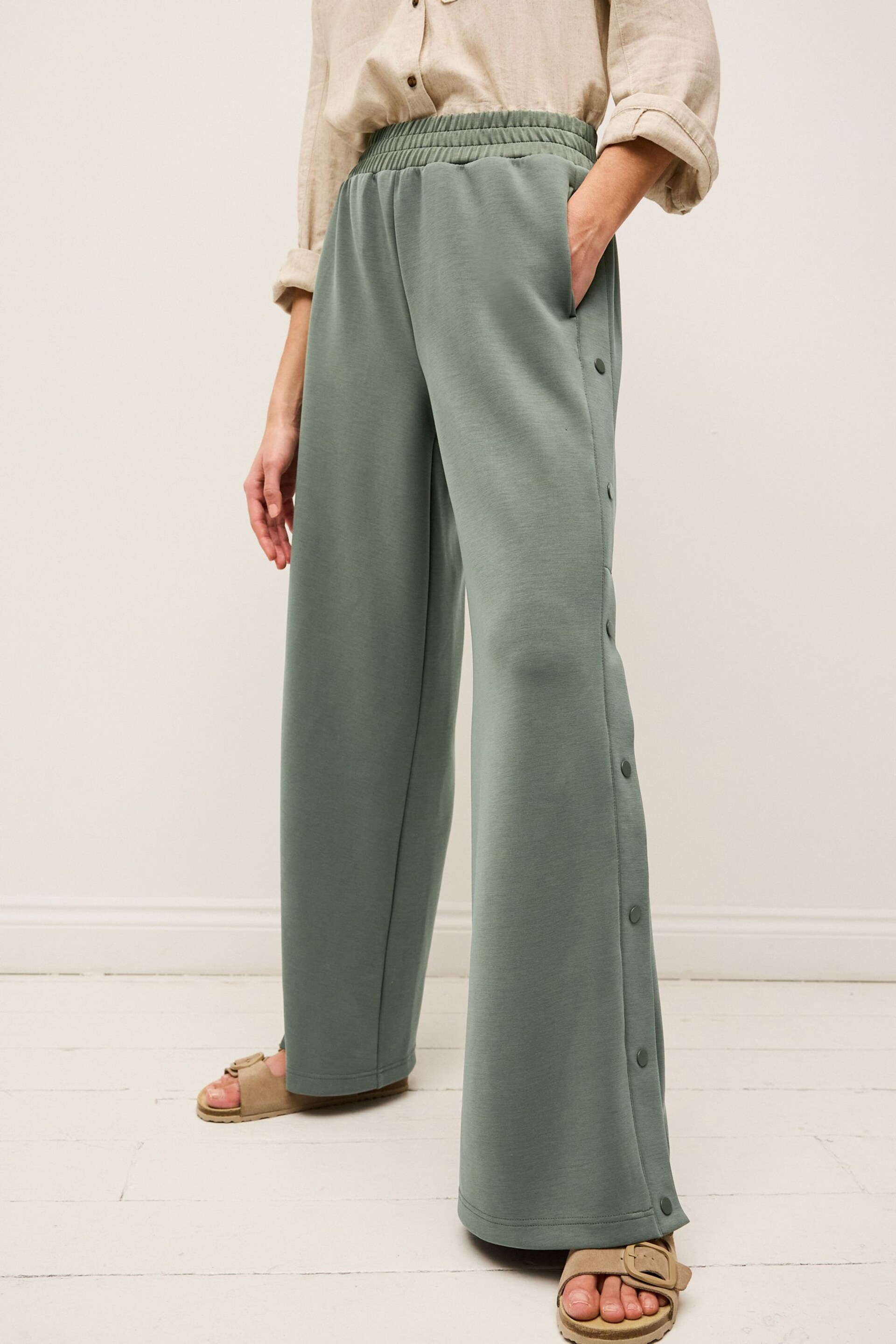 Khaki Green Soft Jersey Popper Side Trousers - Image 2 of 6