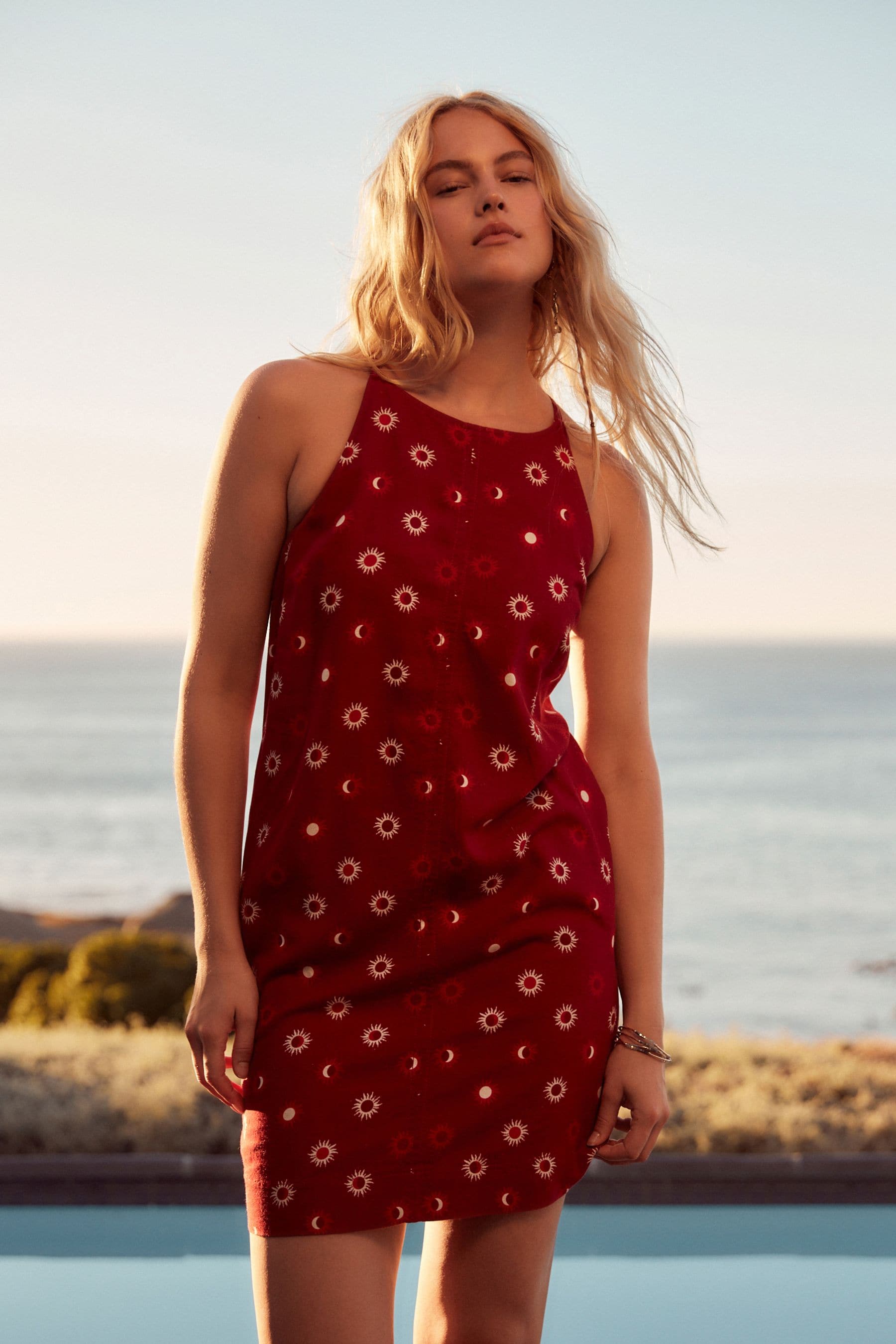 Buy Red Linen Blend High Neck Mini Dress from Next Luxembourg
