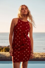 Red Linen Blend High Neck Mini Dress - Image 1 of 6