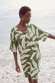 Green/White Oversized Cover Up Kaftan With Linen - Image 1 of 7