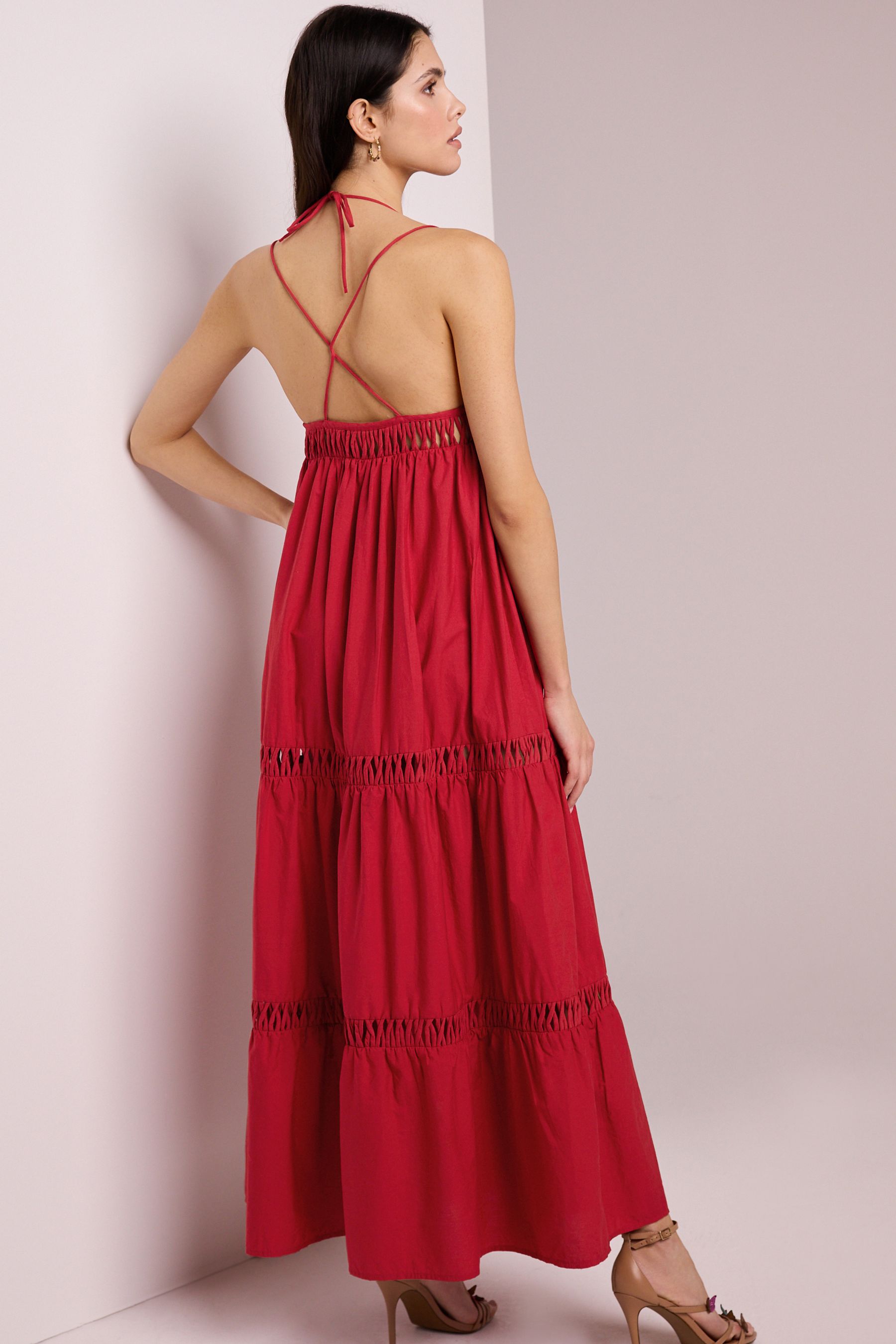 Buy Red Summer Tiered Dress from Next Luxembourg