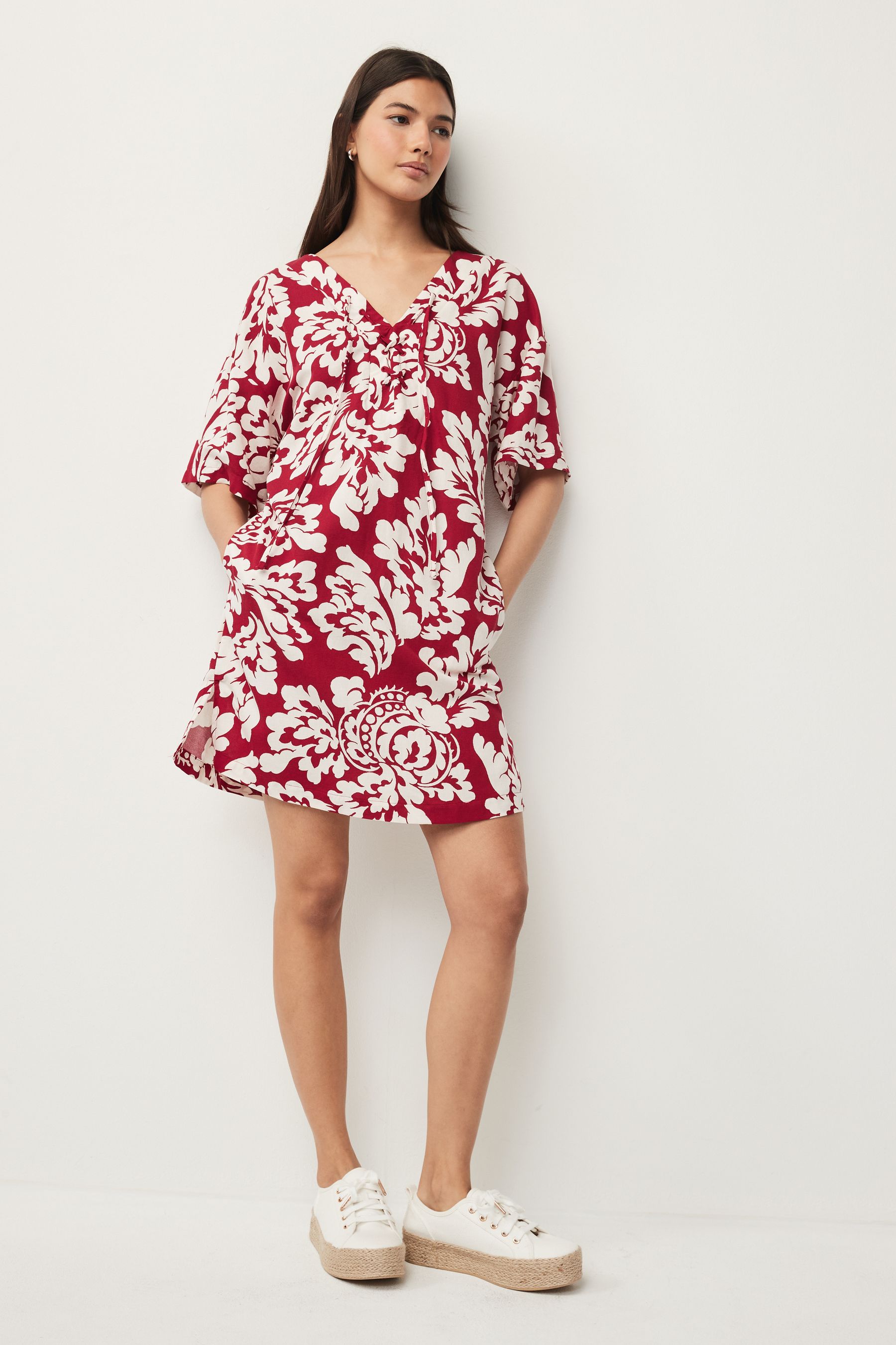 Buy Red Cream Oversized Cover Up Kaftan With Linen from Next Luxembourg
