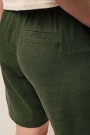 Khaki Green Linen Blend Knee Length Shorts - Image 3 of 5