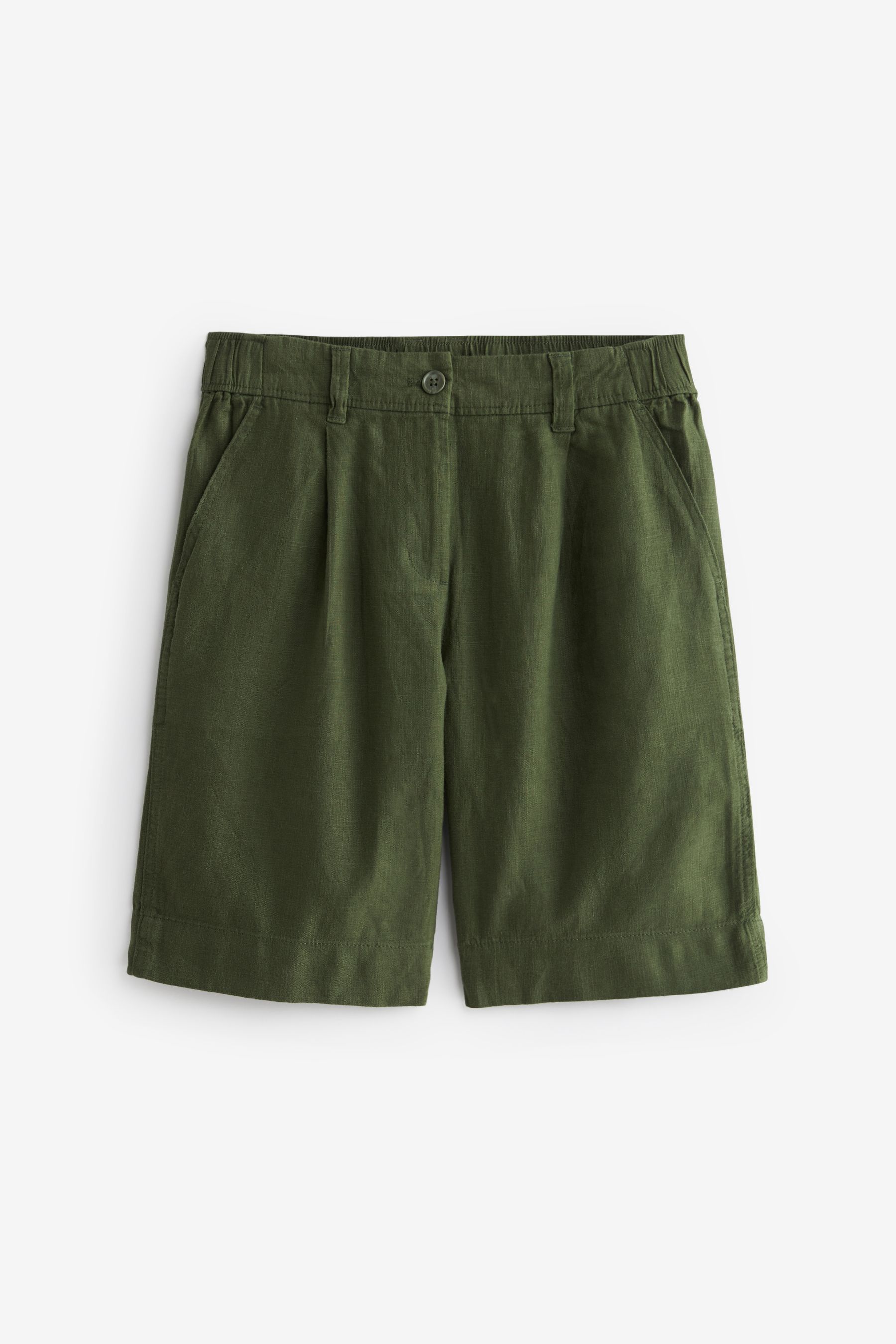 Buy Khaki Green Linen Blend Knee Length Shorts from the Next UK online shop