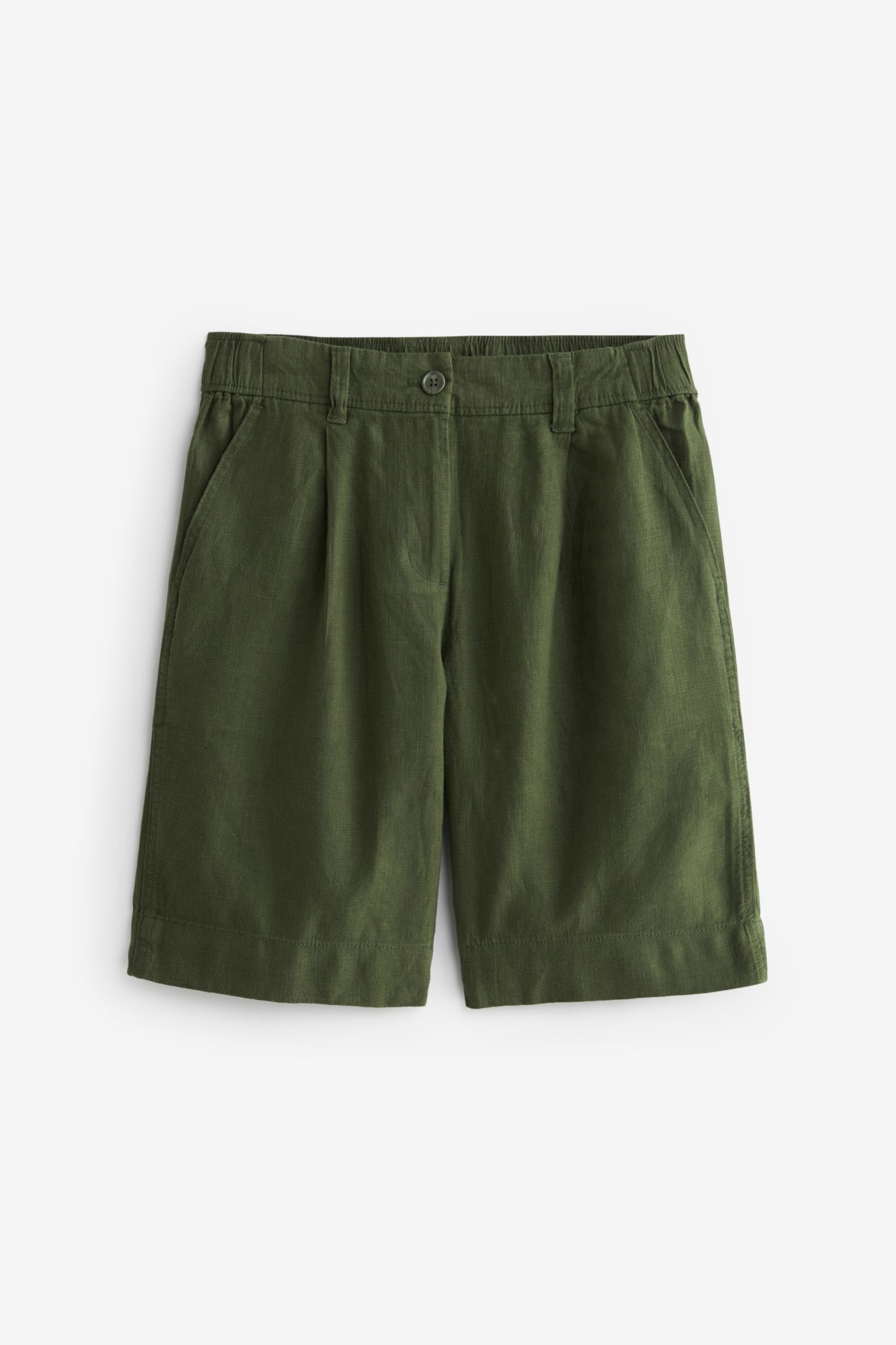 Khaki Green Linen Blend Knee Length Shorts - Image 4 of 5