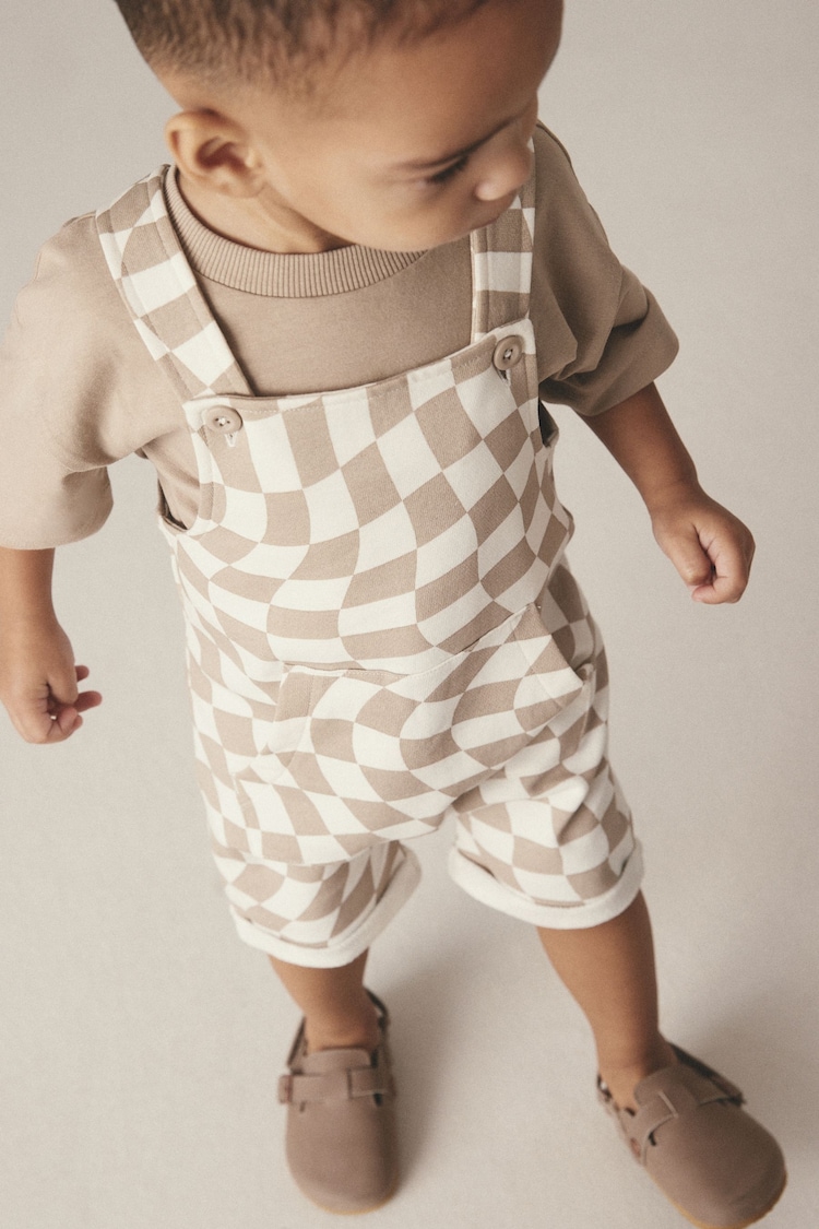 Stone Check 100% Cotton Dungaree & Short Sleeve T-Shirt Set (3mths-7yrs) - Image 4 of 4