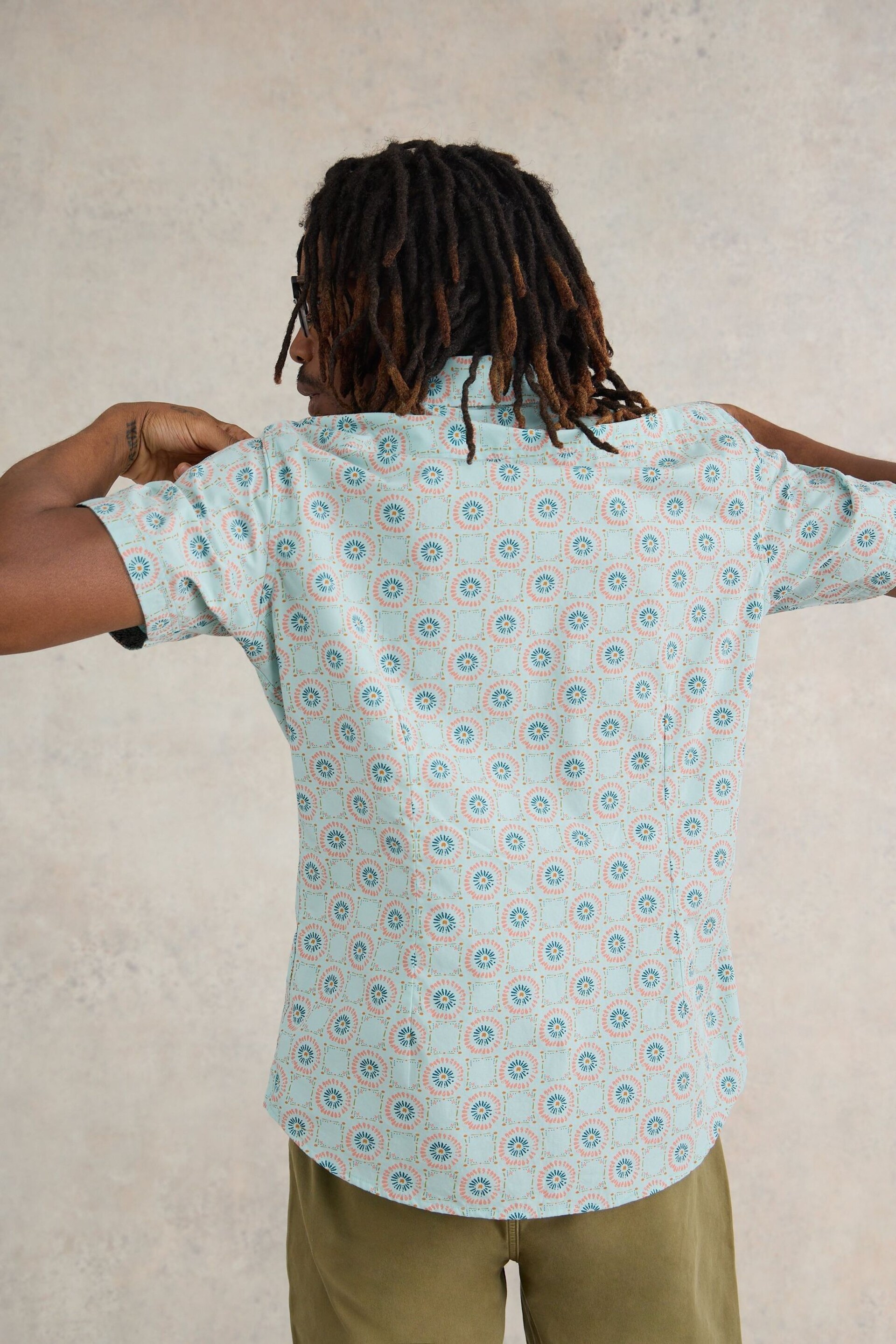 White Stuff Blue Daisy Tile Printed Short Sleeve Shirt - Image 2 of 7