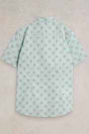 White Stuff Blue Daisy Tile Printed Short Sleeve Shirt - Image 6 of 7