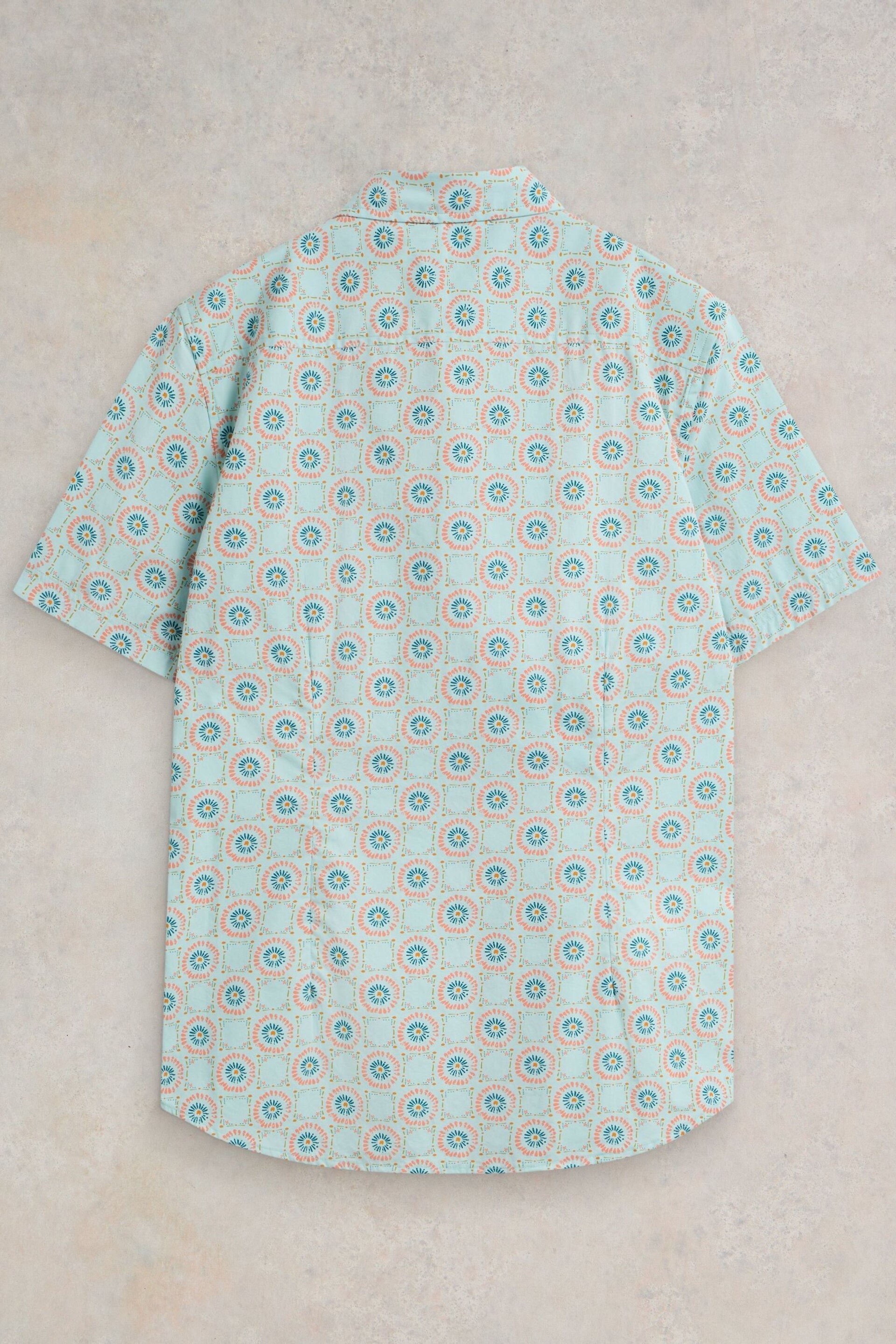 White Stuff Blue Daisy Tile Printed Short Sleeve Shirt - Image 6 of 7