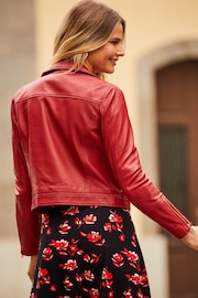 Sosandar Red Leather Biker Jacket - Image 2 of 5
