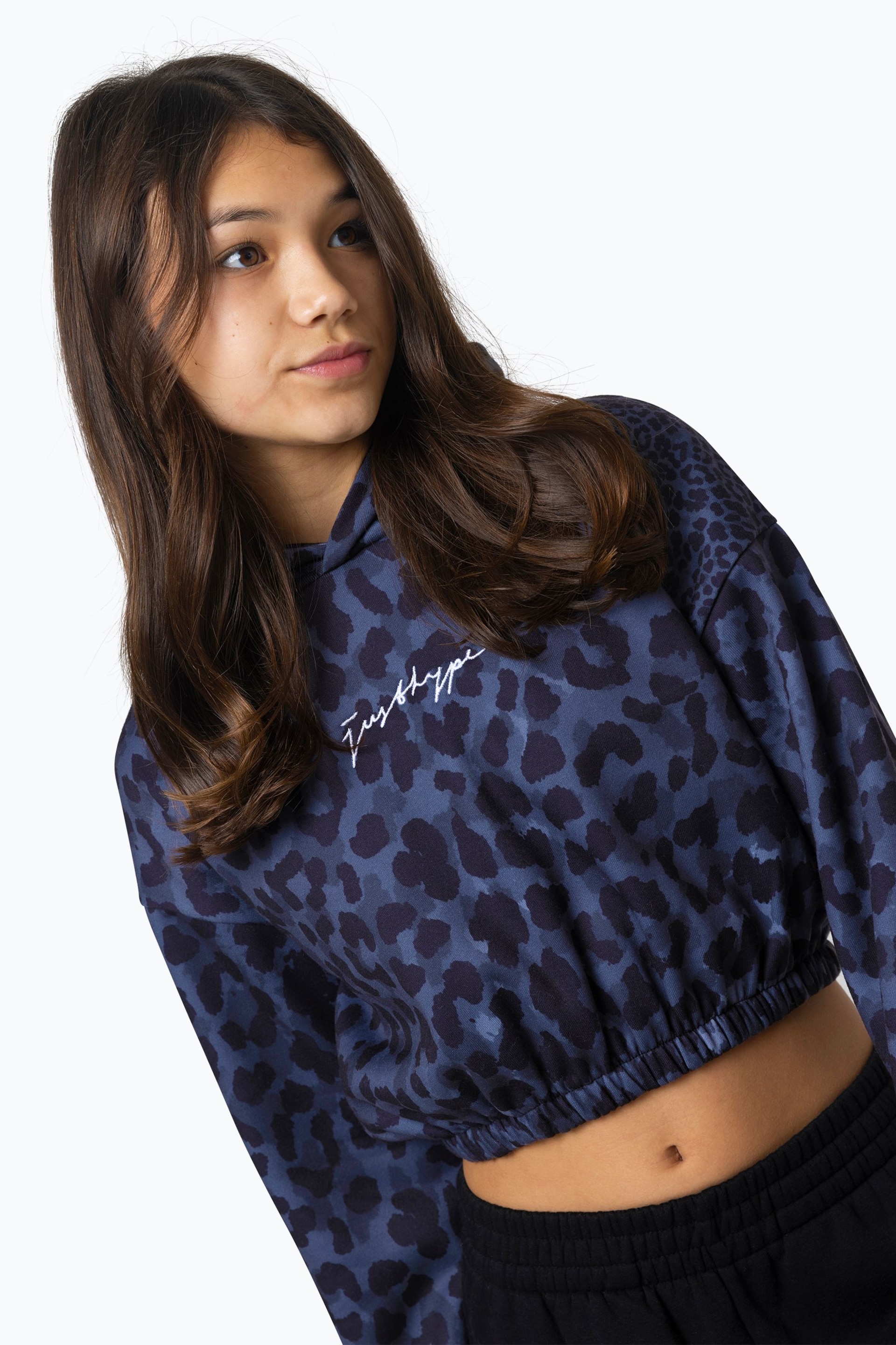 Hype. Kids Mono Leopard Crop Black Hoodie - Image 3 of 7