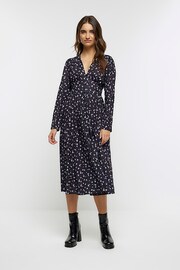 River Island Black Button Tea Floral Midi Dress - Image 1 of 6