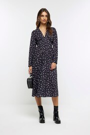 River Island Black Button Tea Floral Midi Dress - Image 3 of 6