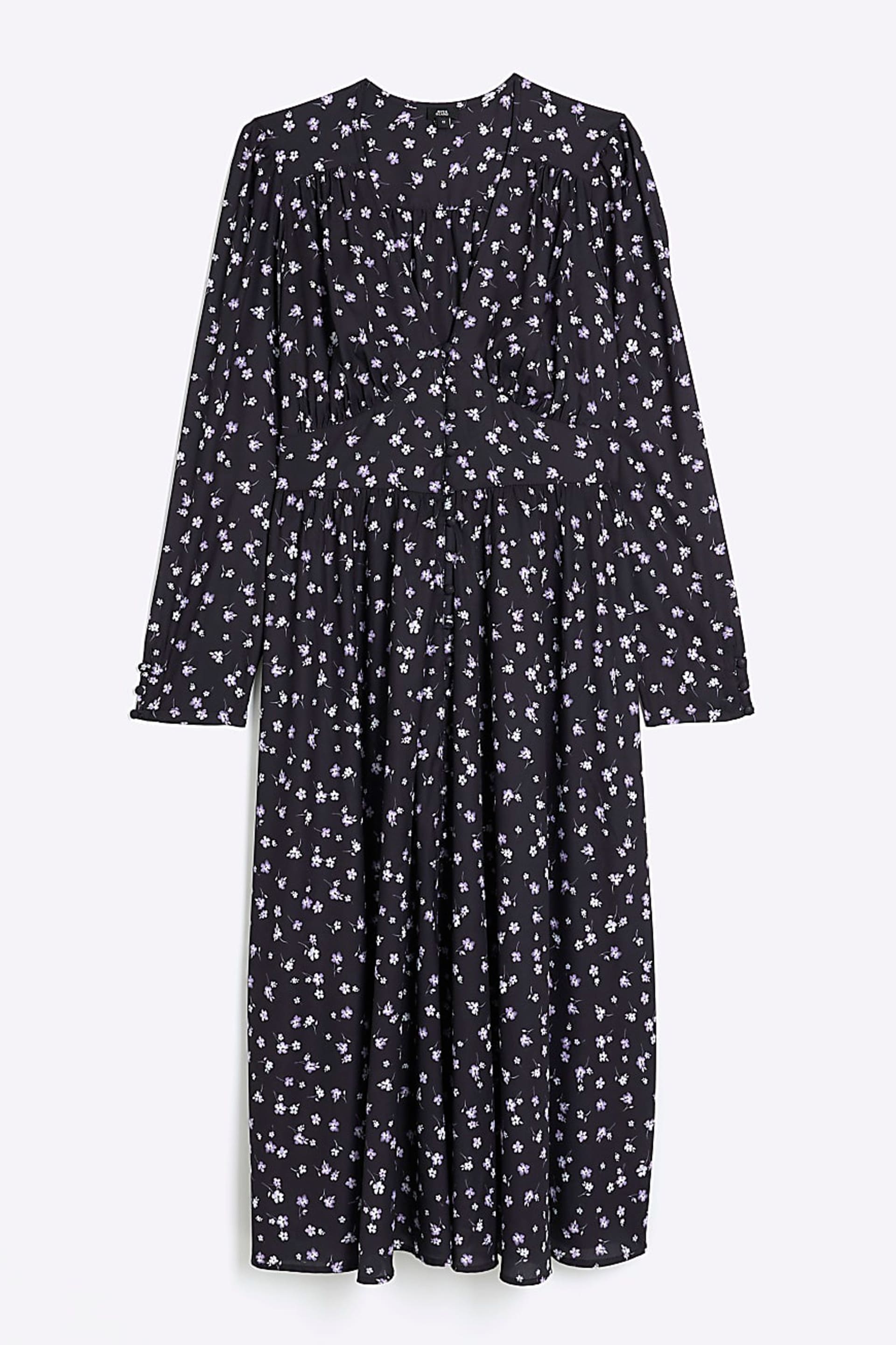 River Island Black Button Tea Floral Midi Dress - Image 5 of 6